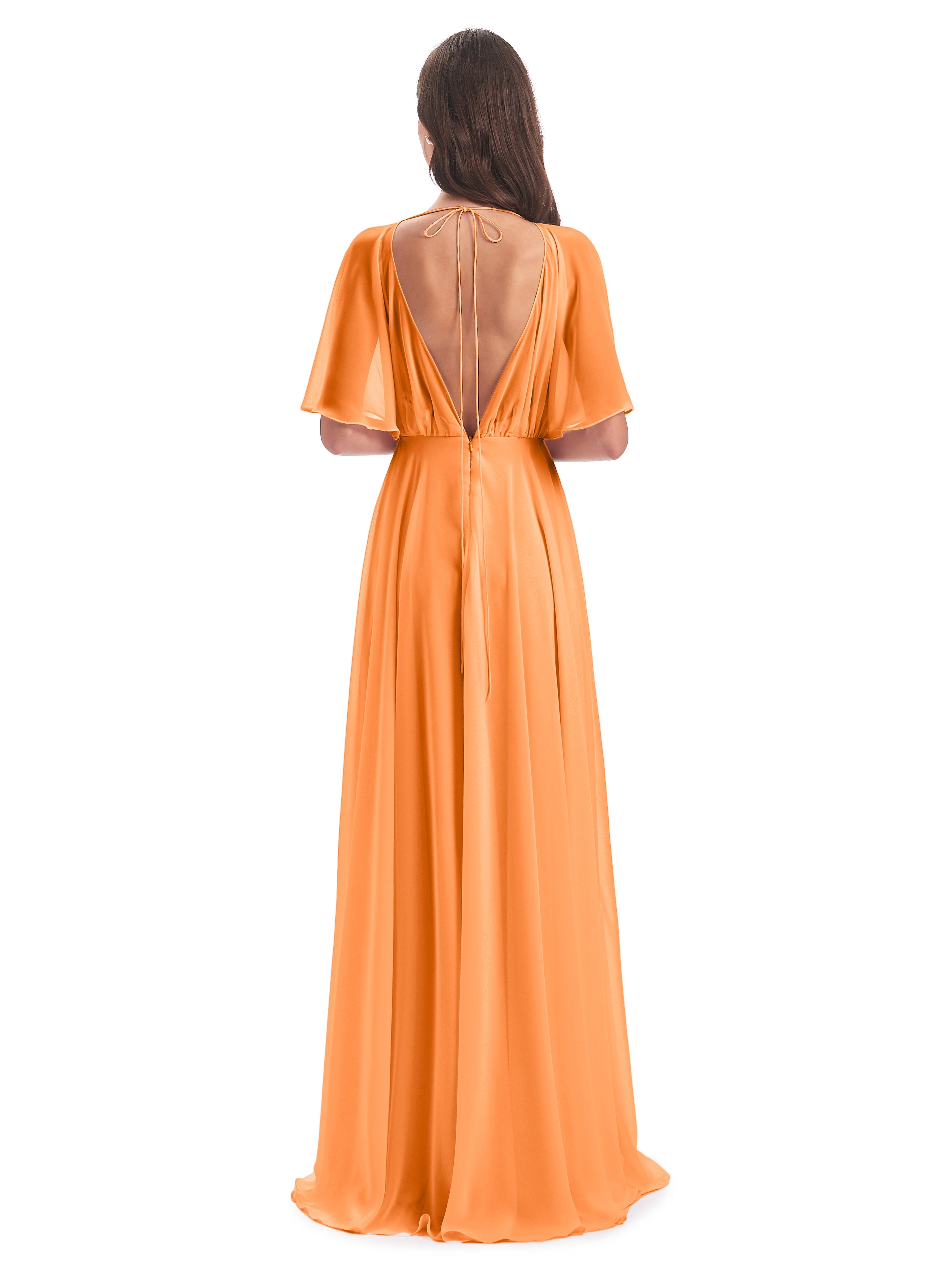 Robe Demoiselle Dhonneur Orange Trapèze Dos En V Robes Demoiselle D'Honneur