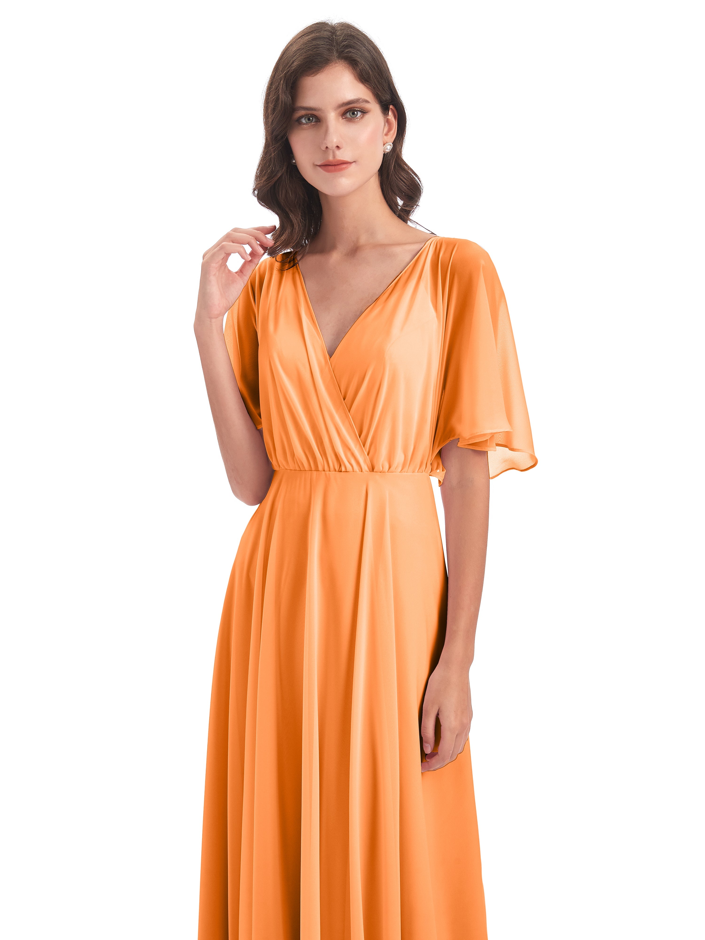 Robe Demoiselle Dhonneur Orange Trapèze Dos En V Robes Demoiselle D'Honneur