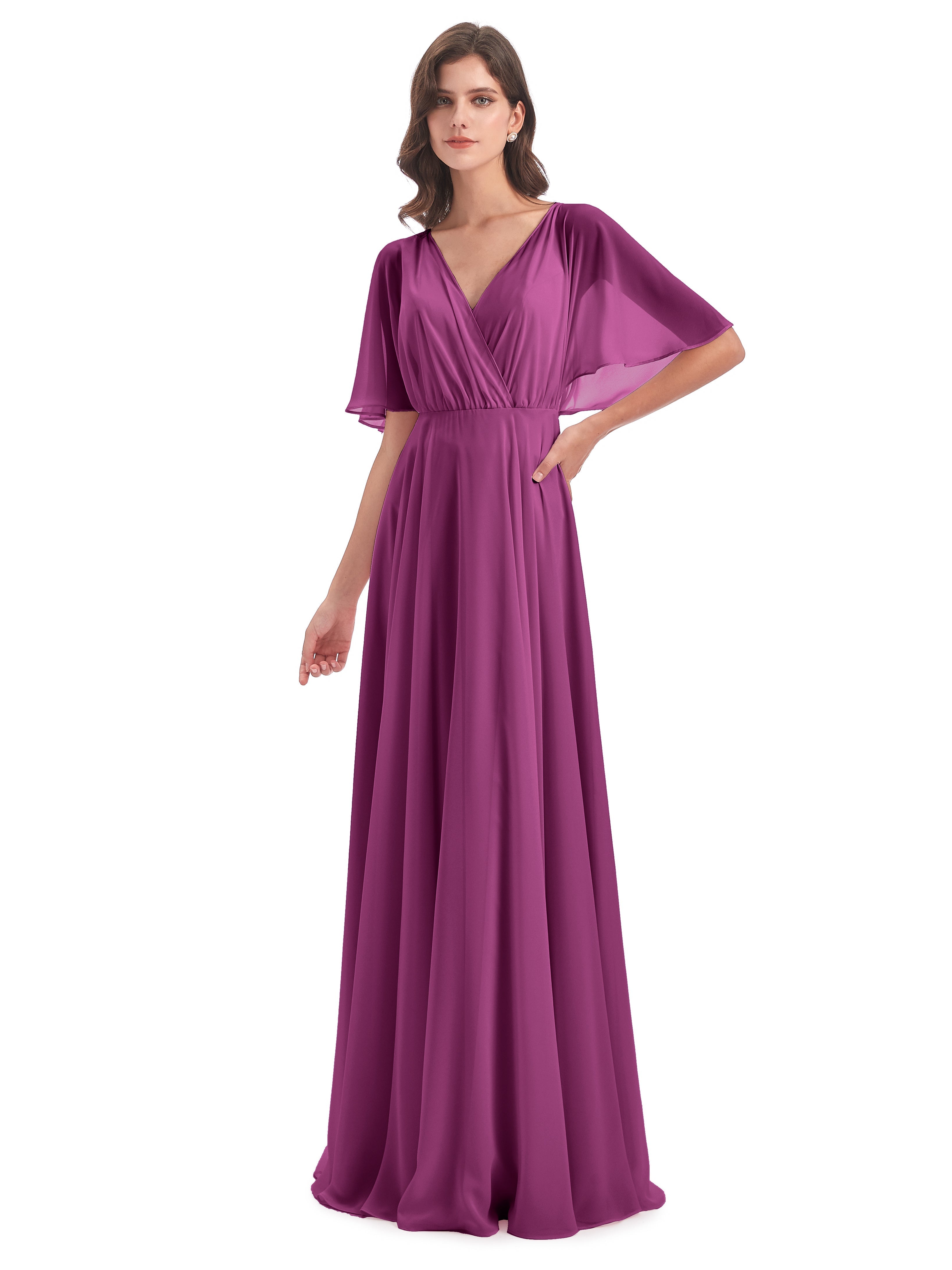 Robes De Demoiselle D'Honneur Orchidée Trapèze Dos En V Robes Demoiselle D'Honneur