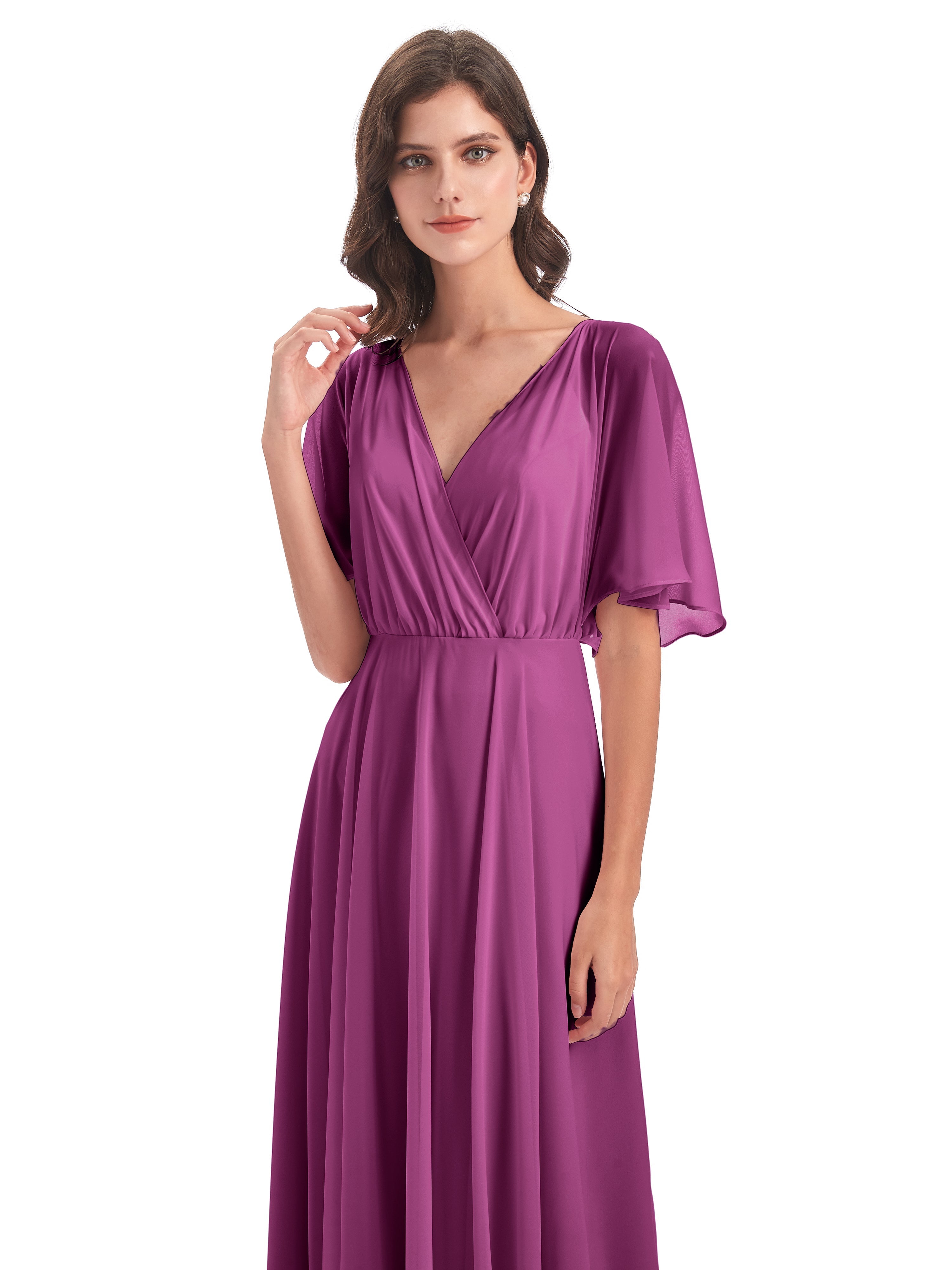 Robes De Demoiselle D'Honneur Orchidée Trapèze Dos En V Robes Demoiselle D'Honneur