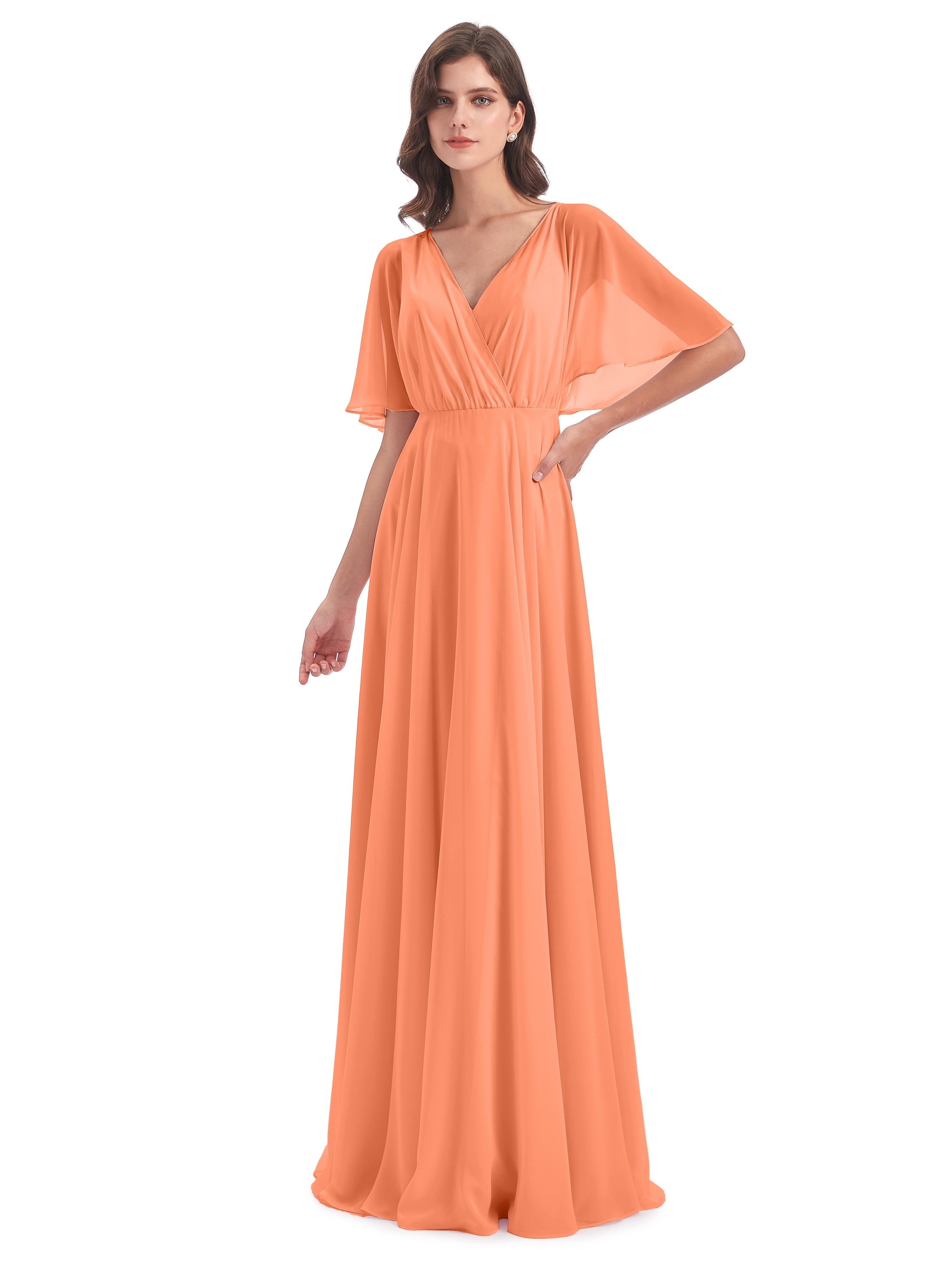 Robes De Demoiselle D'Honneur Papaye Trapèze Dos En V Robes Demoiselle D'Honneur