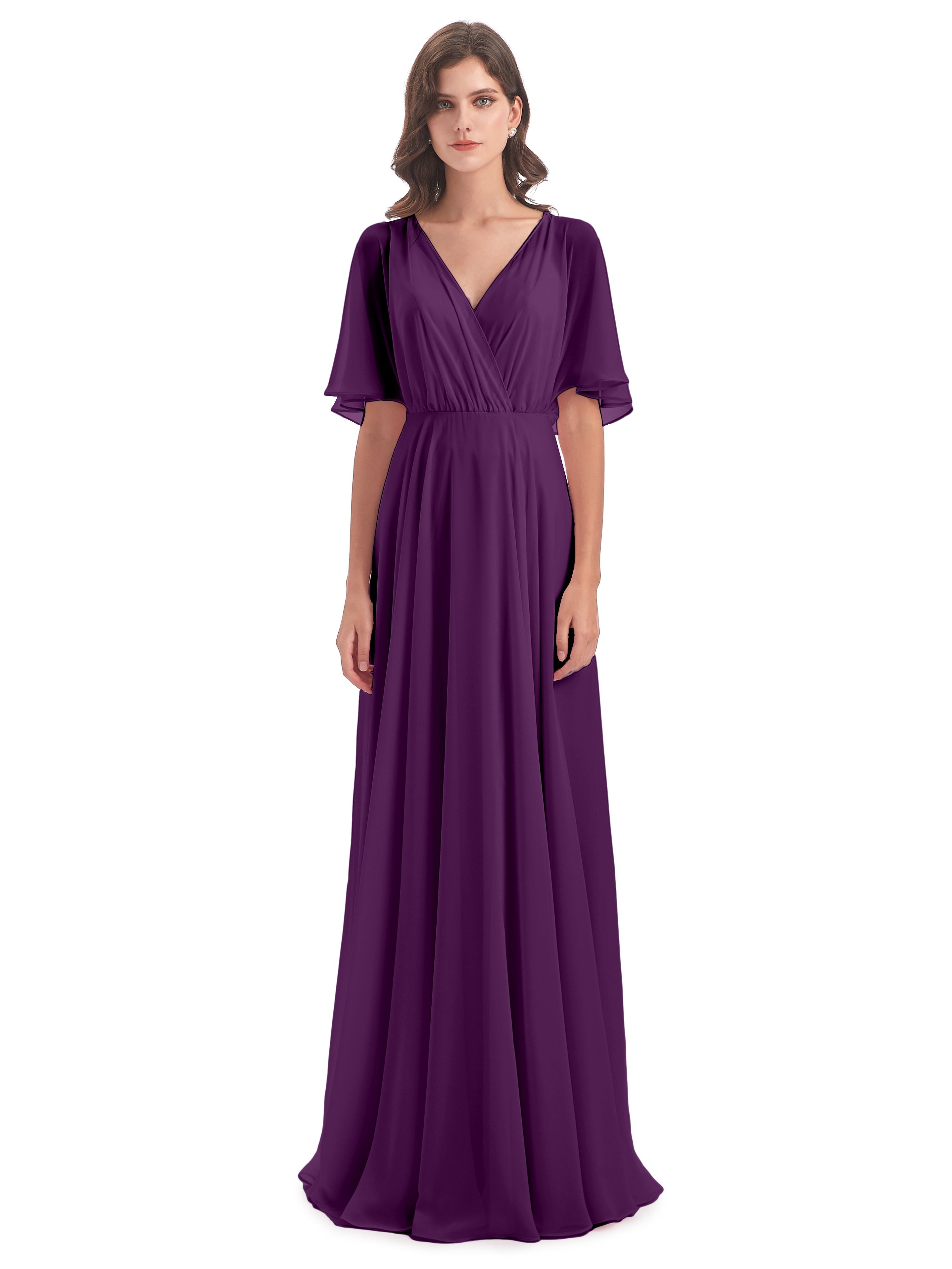 Robes De Demoiselle D'Honneur En Raisin Trapèze Dos En V Robes Demoiselle D'Honneur