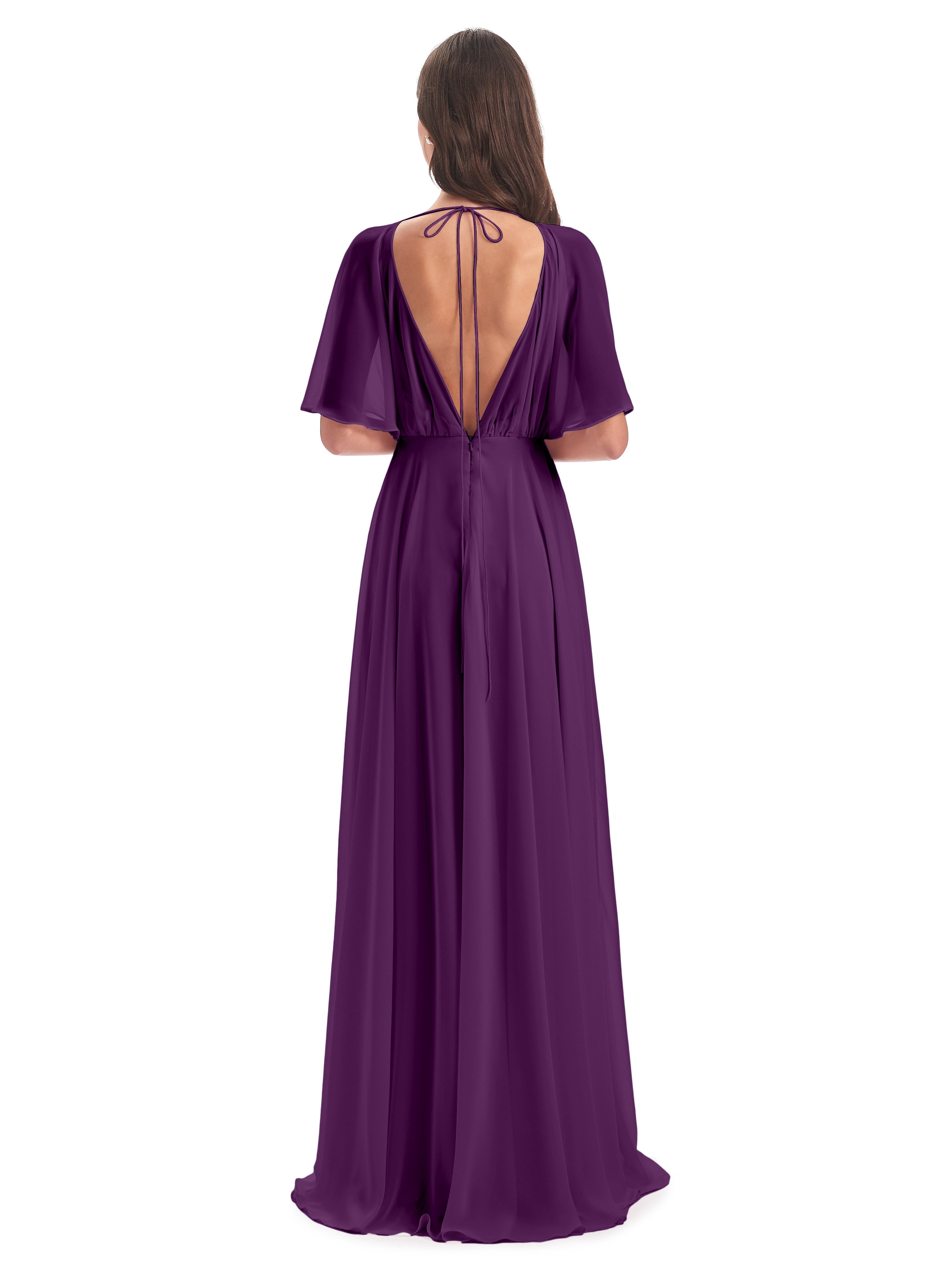 Robes De Demoiselle D'Honneur En Raisin Trapèze Dos En V Robes Demoiselle D'Honneur