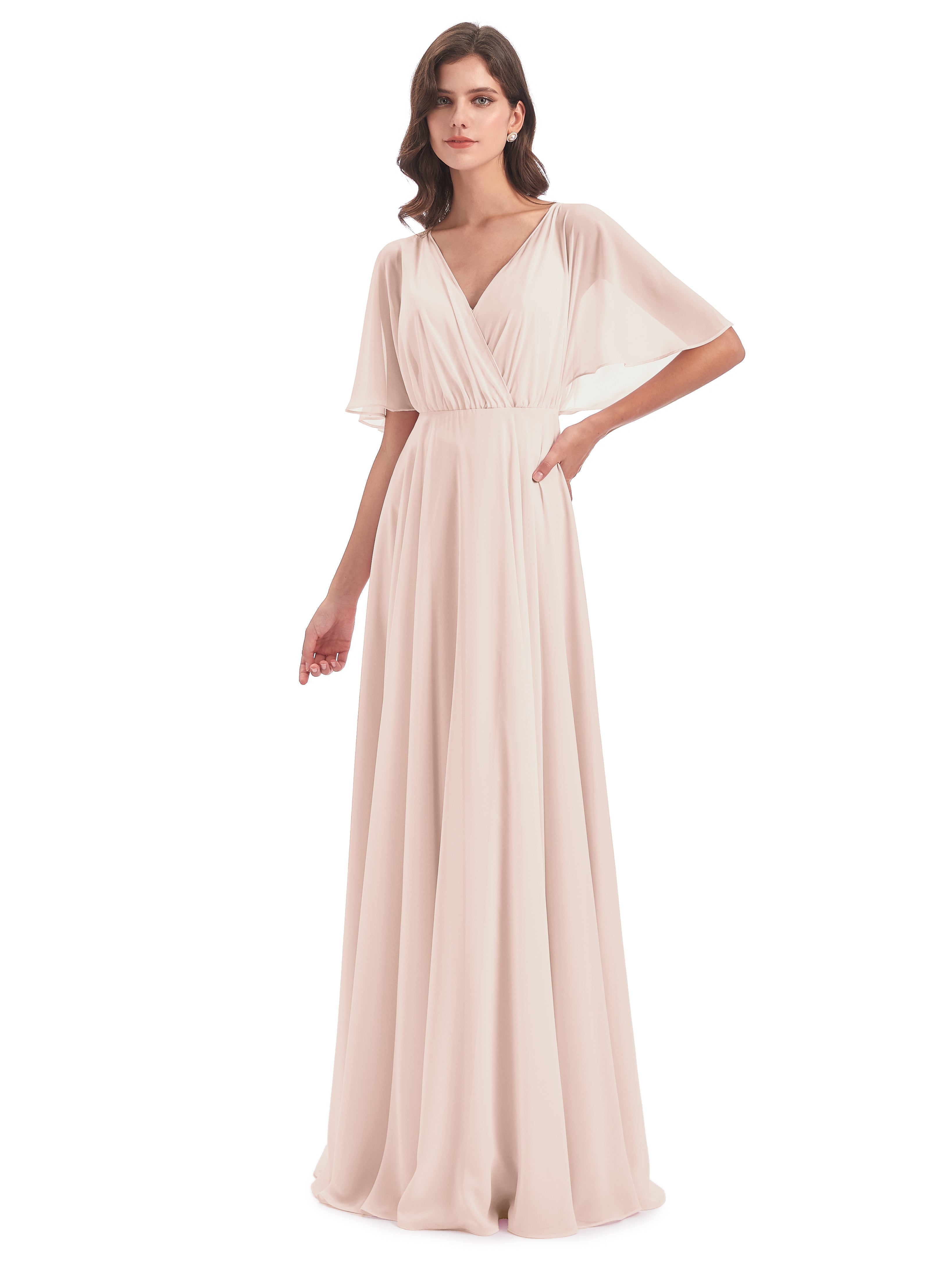 Robe Demoiselle D Honneur Rose Perle Trapèze Dos En V Robes Demoiselle D'Honneur