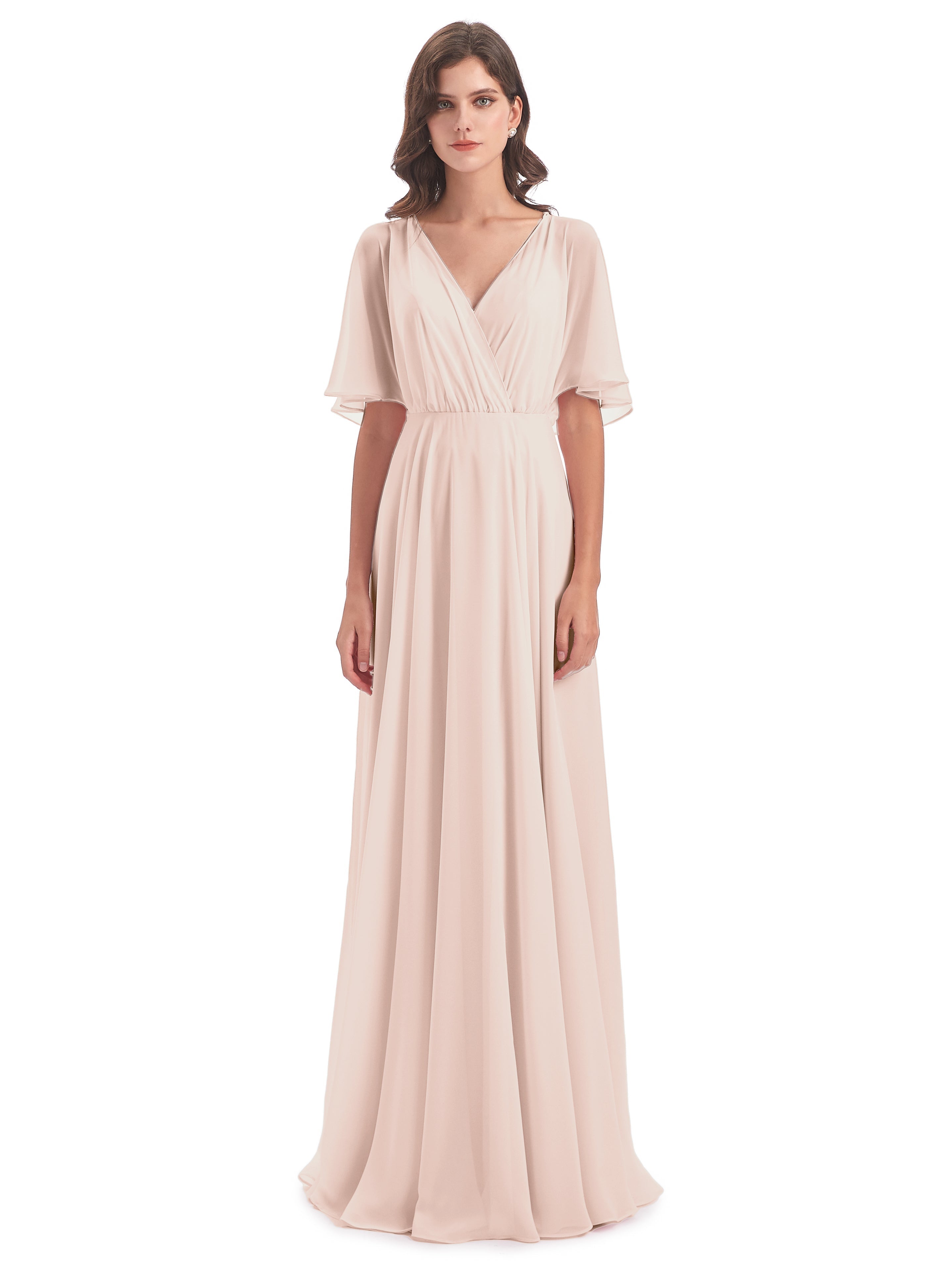 Robe Demoiselle D Honneur Rose Perle Trapèze Dos En V Robes Demoiselle D'Honneur