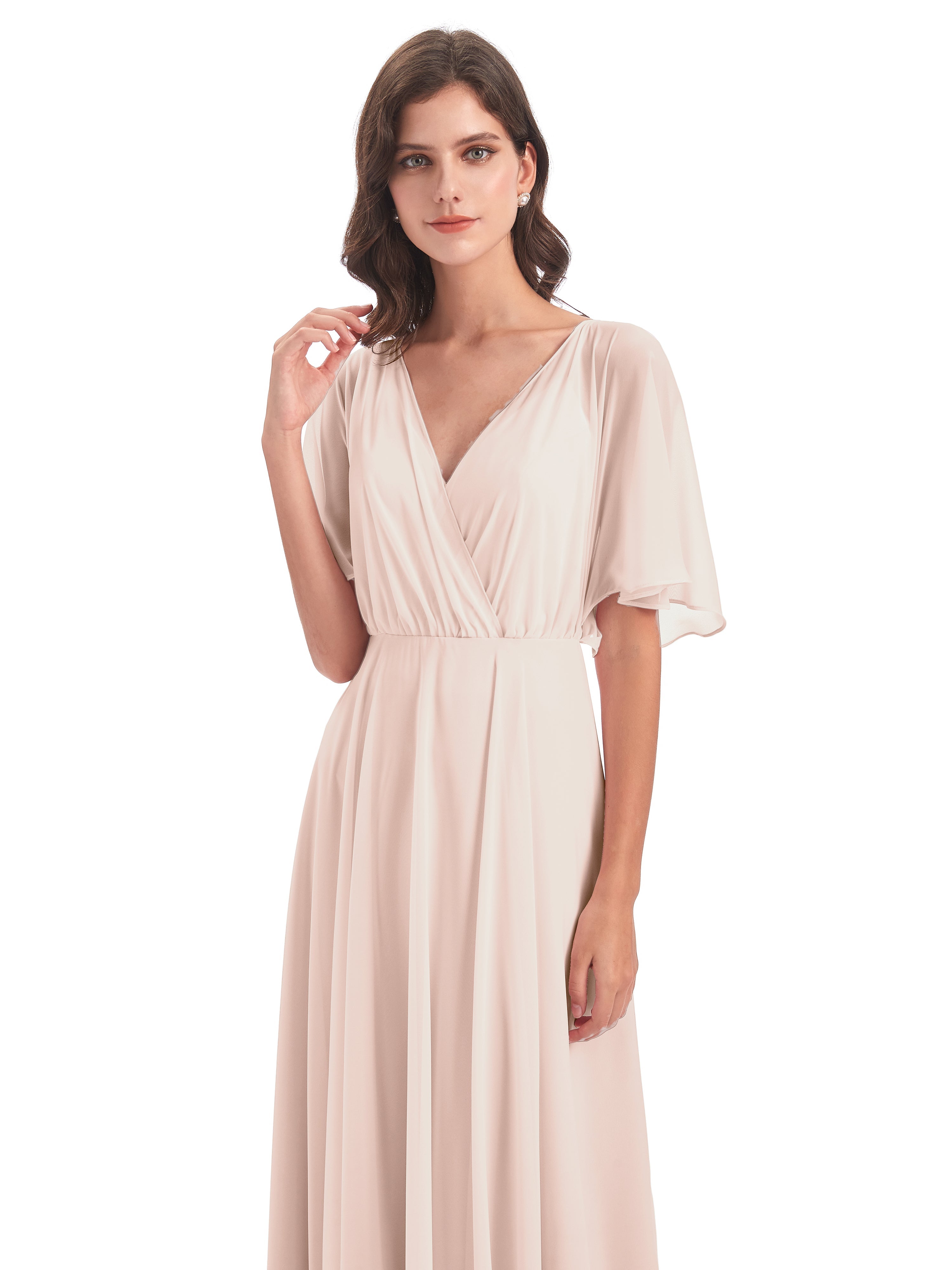 Robe Demoiselle D Honneur Rose Perle Trapèze Dos En V Robes Demoiselle D'Honneur
