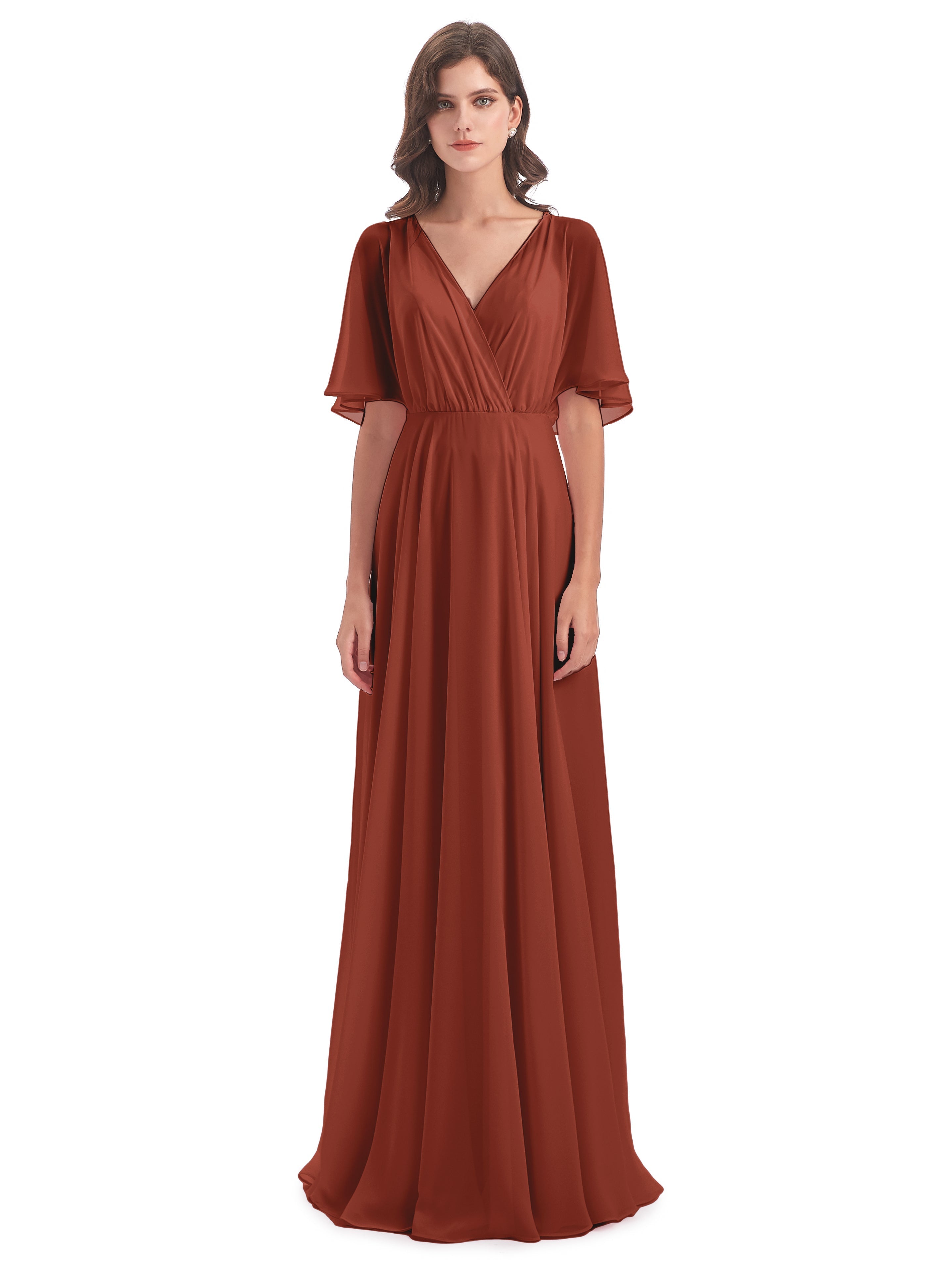 Robe De Demoiselle D'Honneur Rouille Trapèze Dos En V Robes Demoiselle D'Honneur