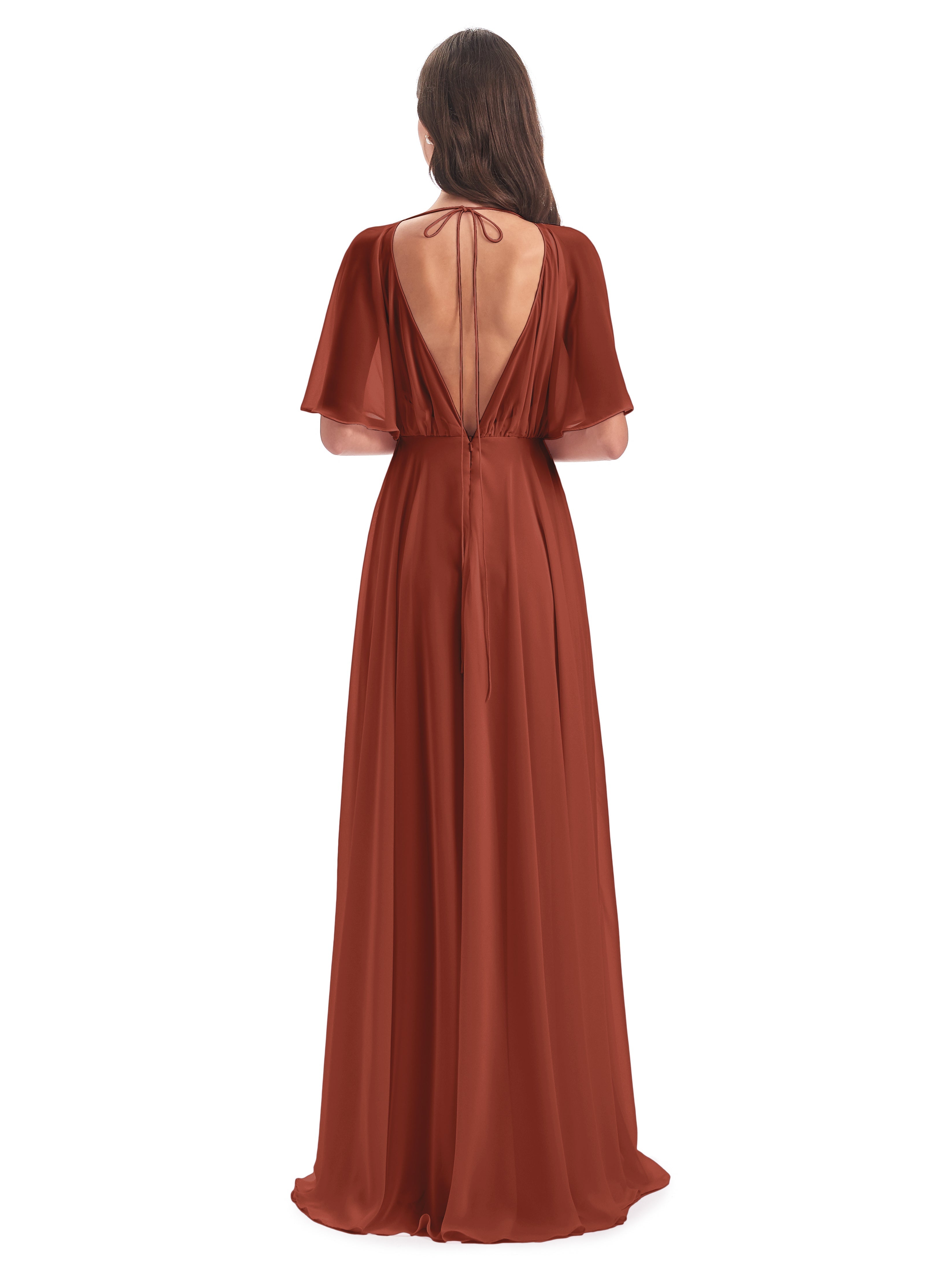 Robe De Demoiselle D'Honneur Rouille Trapèze Dos En V Robes Demoiselle D'Honneur