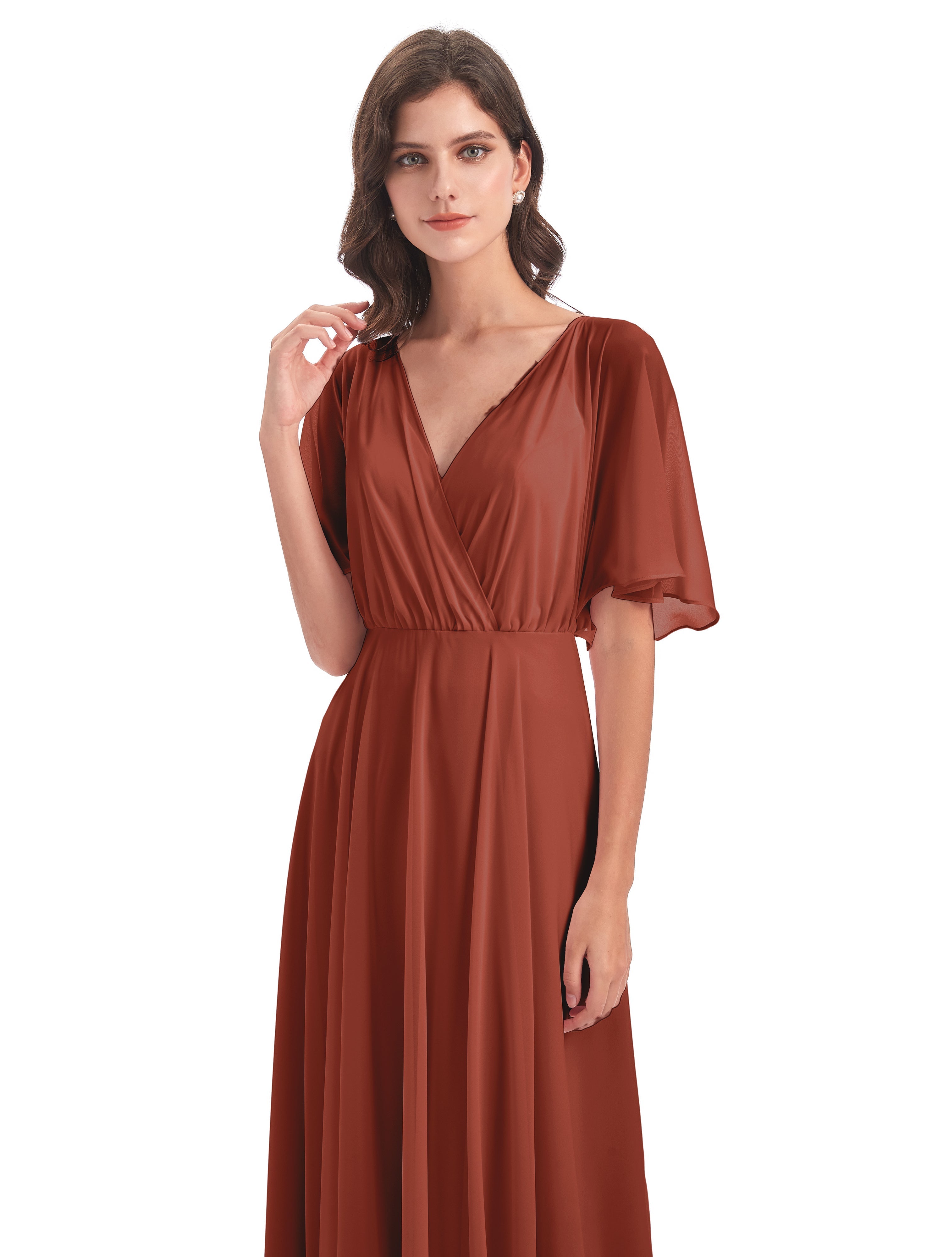 Robe De Demoiselle D'Honneur Rouille Trapèze Dos En V Robes Demoiselle D'Honneur