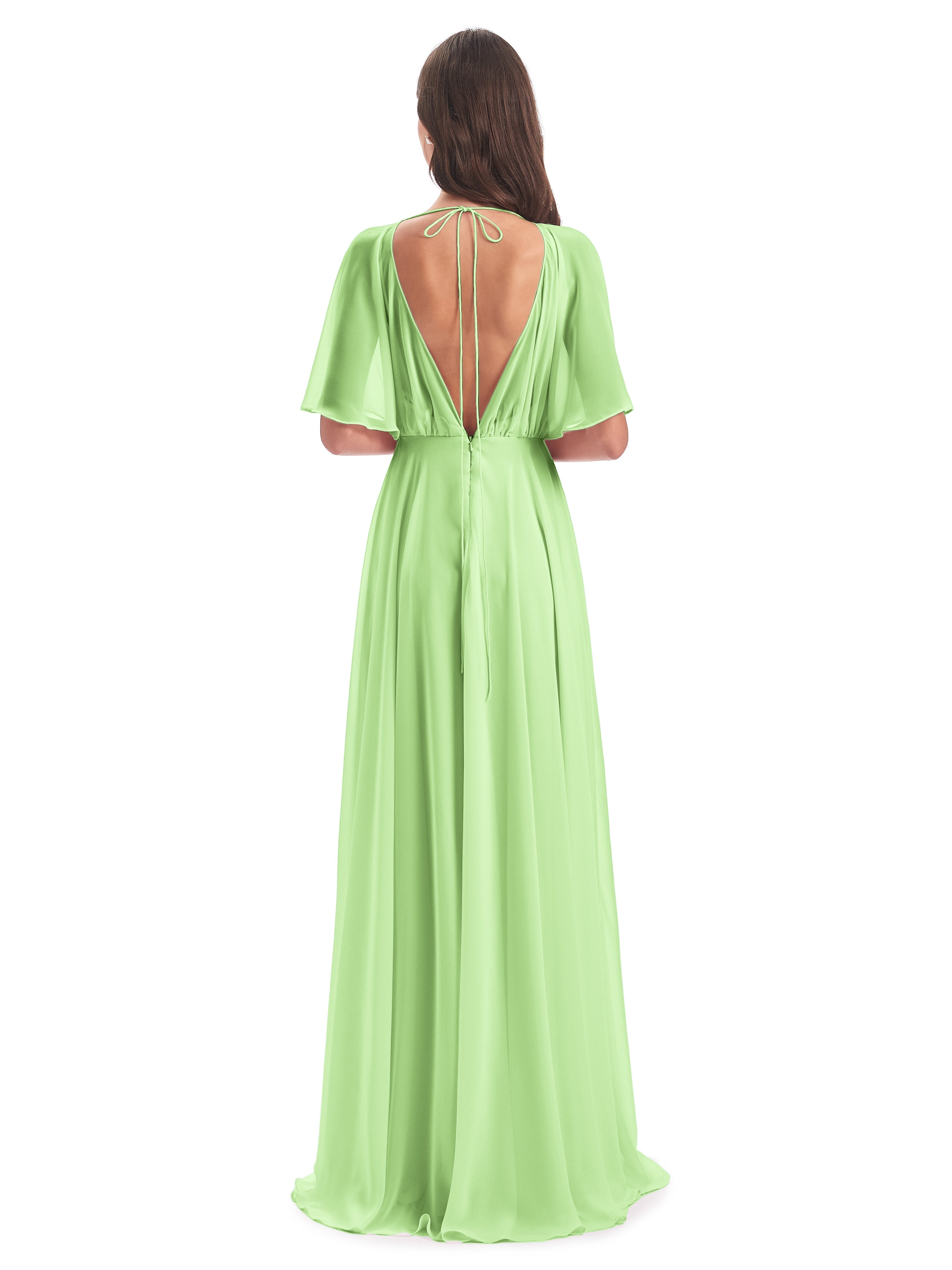 Robe Longue Demoiselle D Honneur Vert Sauge Trapèze Dos En V Robes Demoiselle D'Honneur