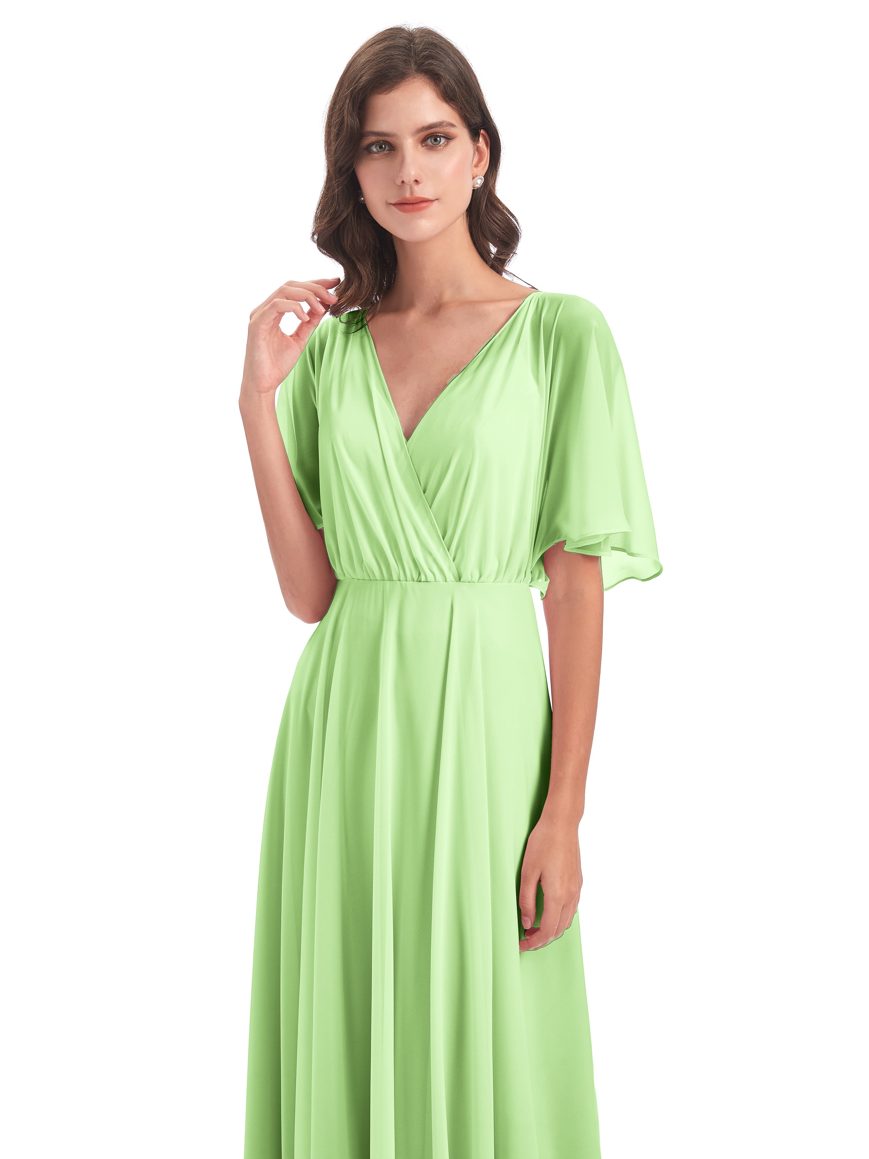 Robe Longue Demoiselle D Honneur Vert Sauge Trapèze Dos En V Robes Demoiselle D'Honneur