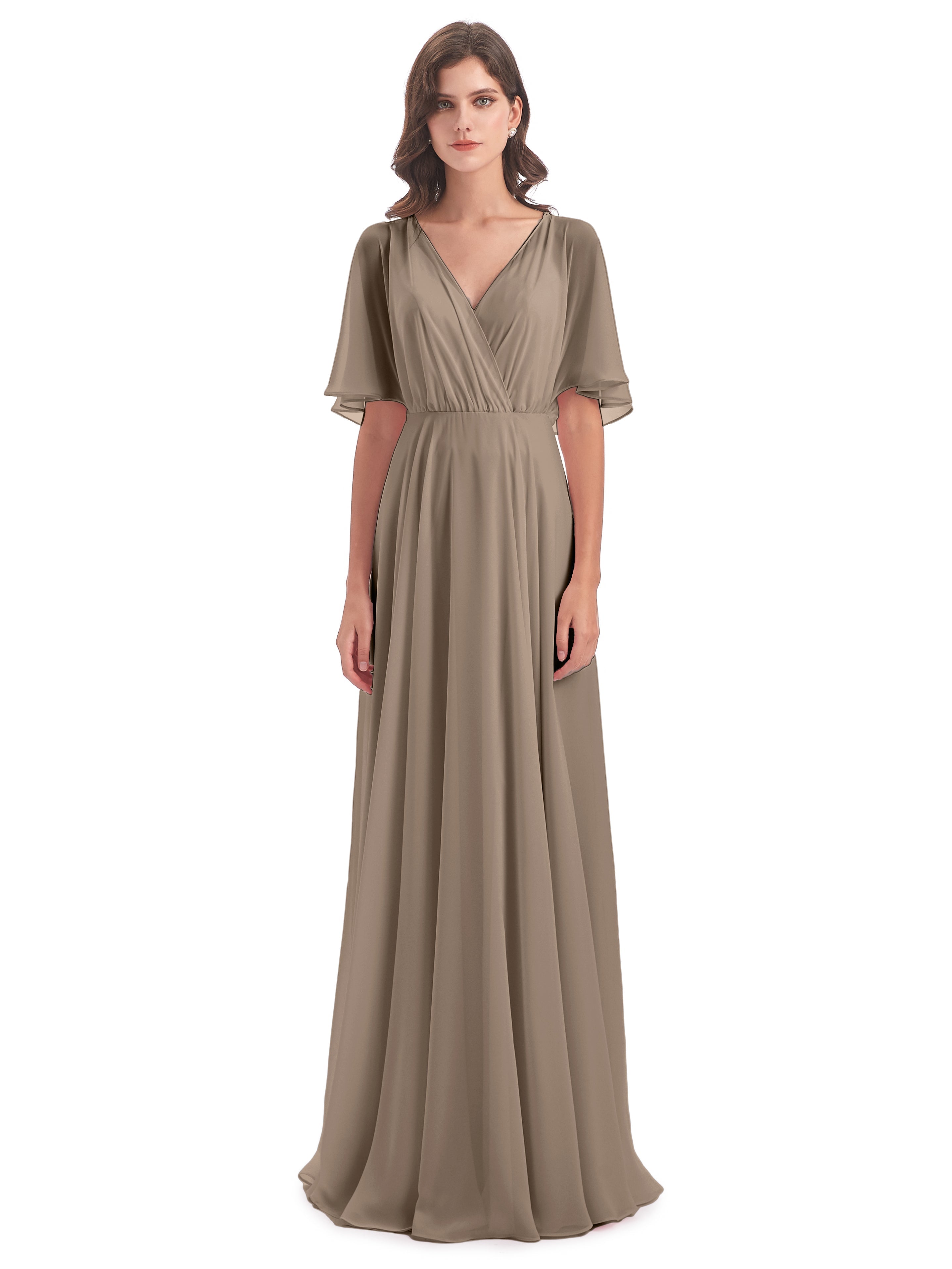 Robe Demoiselle D Honneur Taupe Trapèze Dos En V Robes Demoiselle D'Honneur