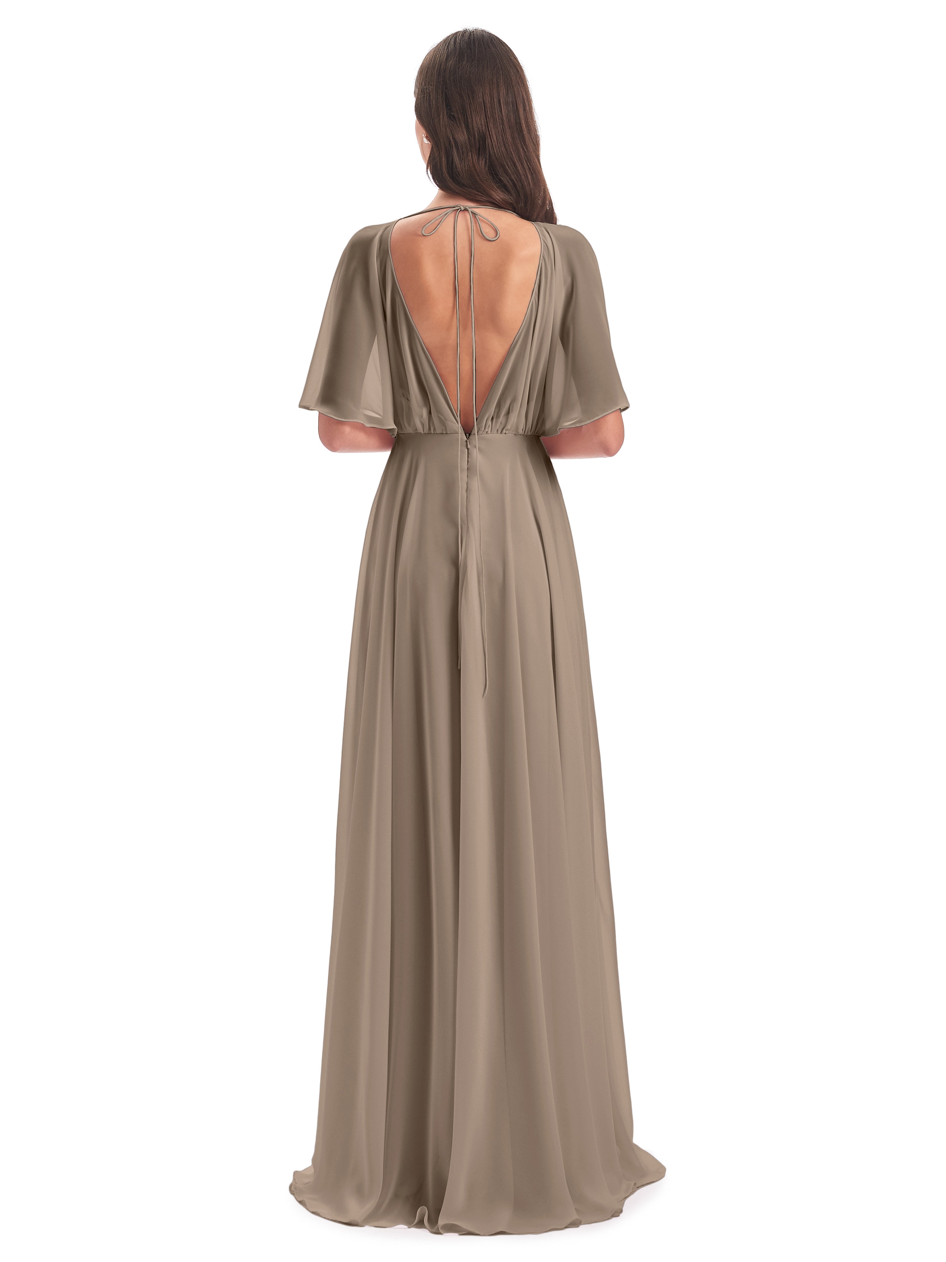 Robe Demoiselle D Honneur Taupe Trapèze Dos En V Robes Demoiselle D'Honneur