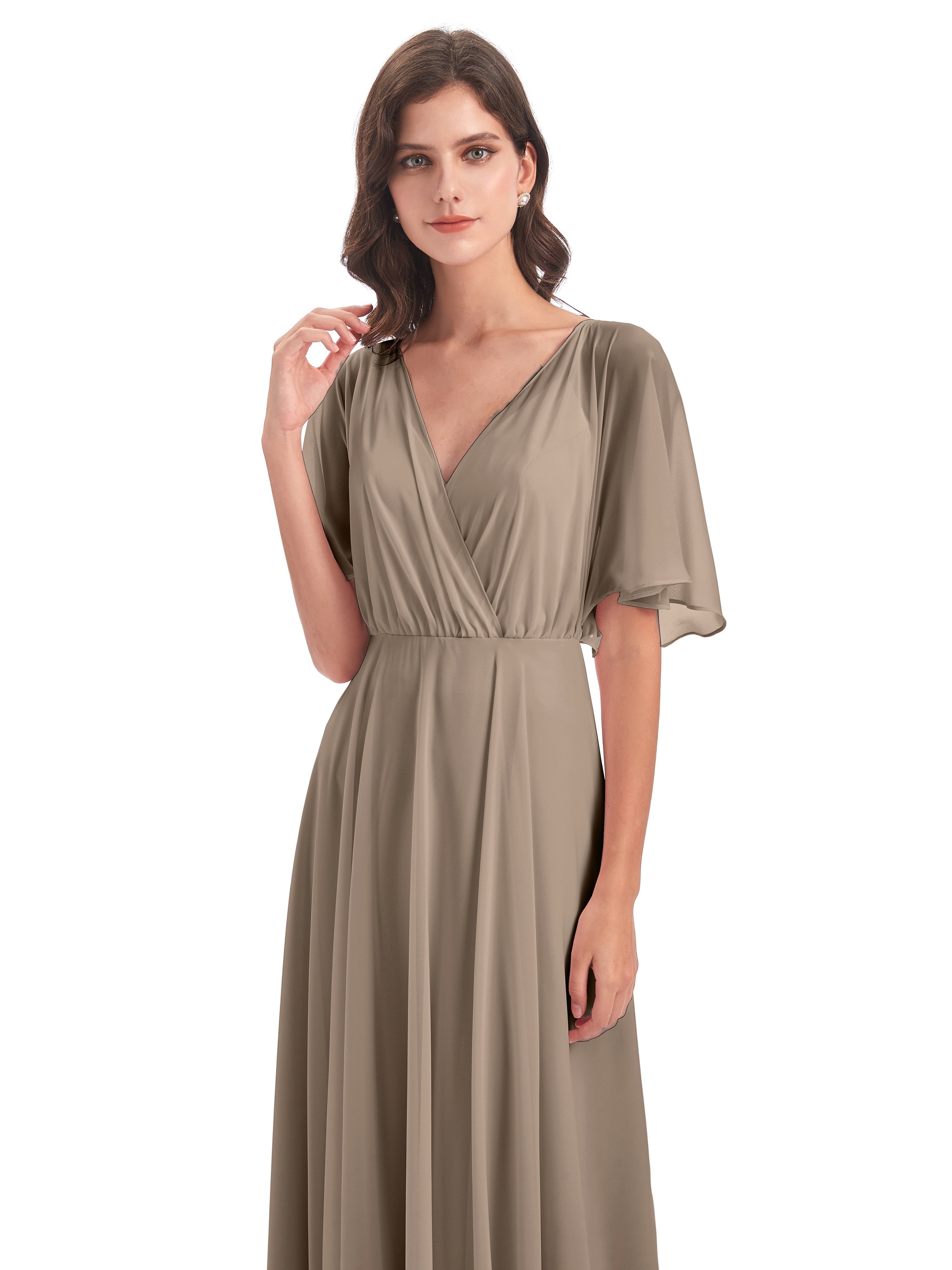 Robe Demoiselle D Honneur Taupe Trapèze Dos En V Robes Demoiselle D'Honneur