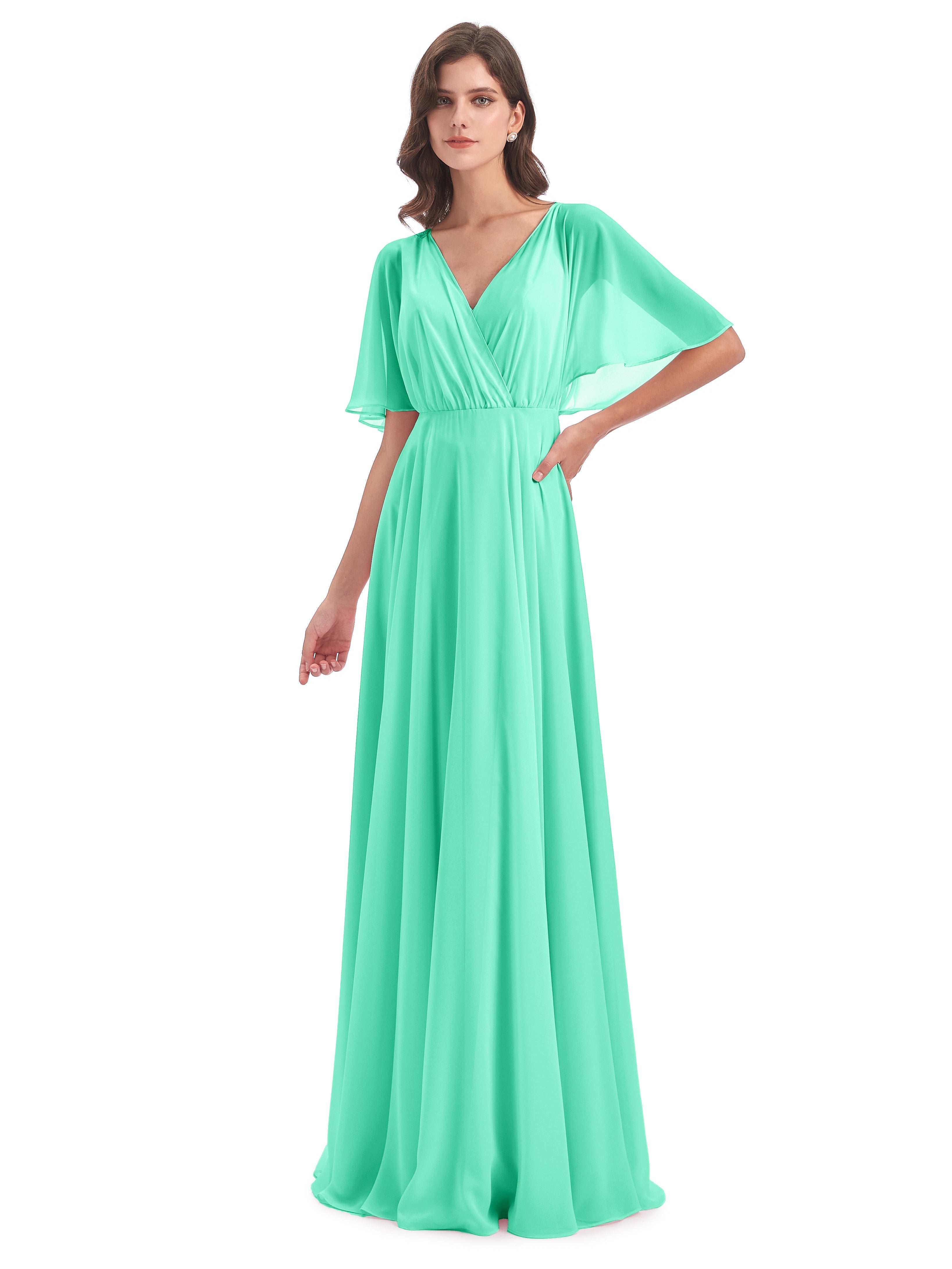 Robe Demoiselle D Honneur Turquoise Trapèze Dos En V Robes Demoiselle D'Honneur