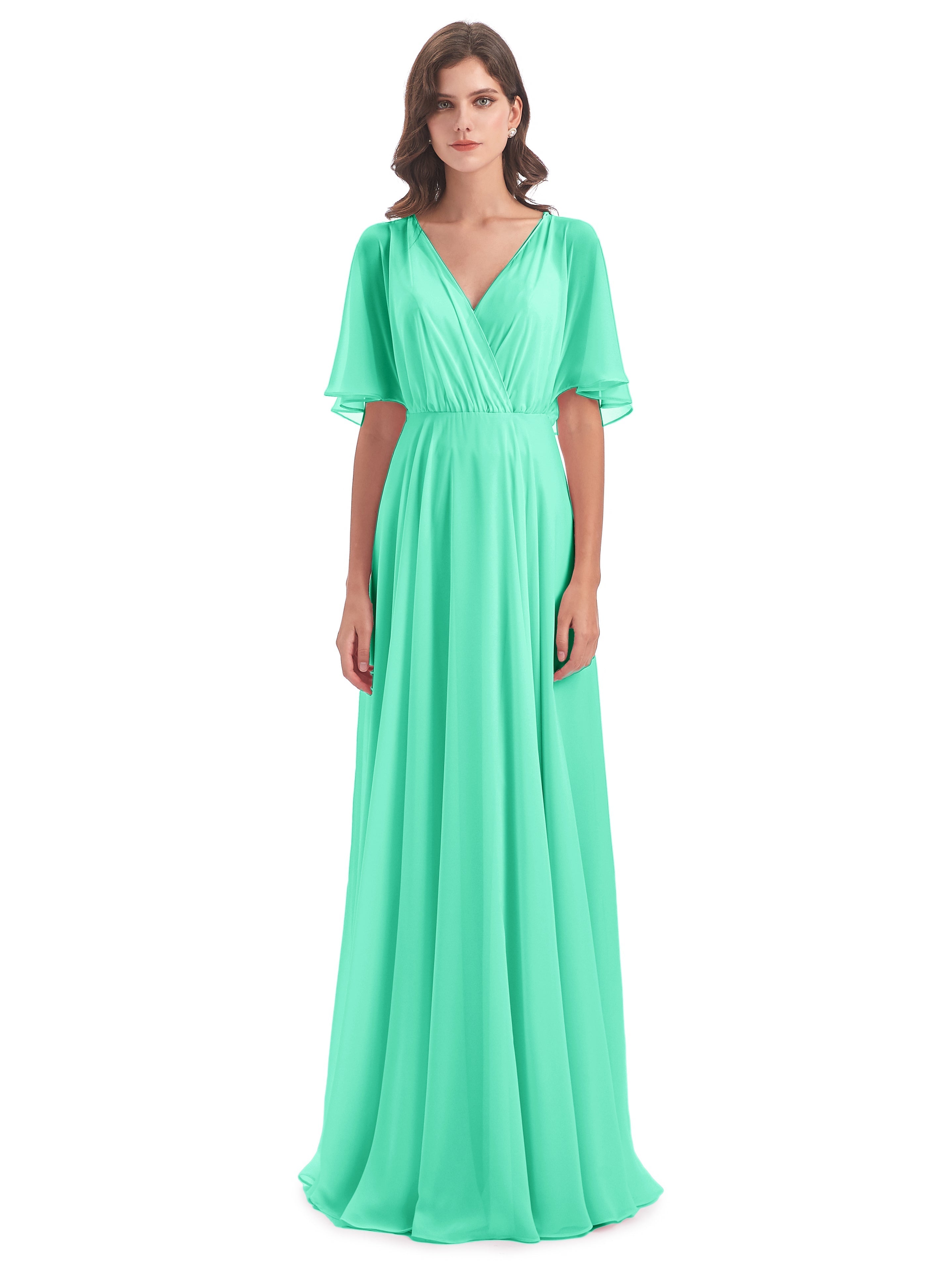Robe Demoiselle D Honneur Turquoise Trapèze Dos En V Robes Demoiselle D'Honneur