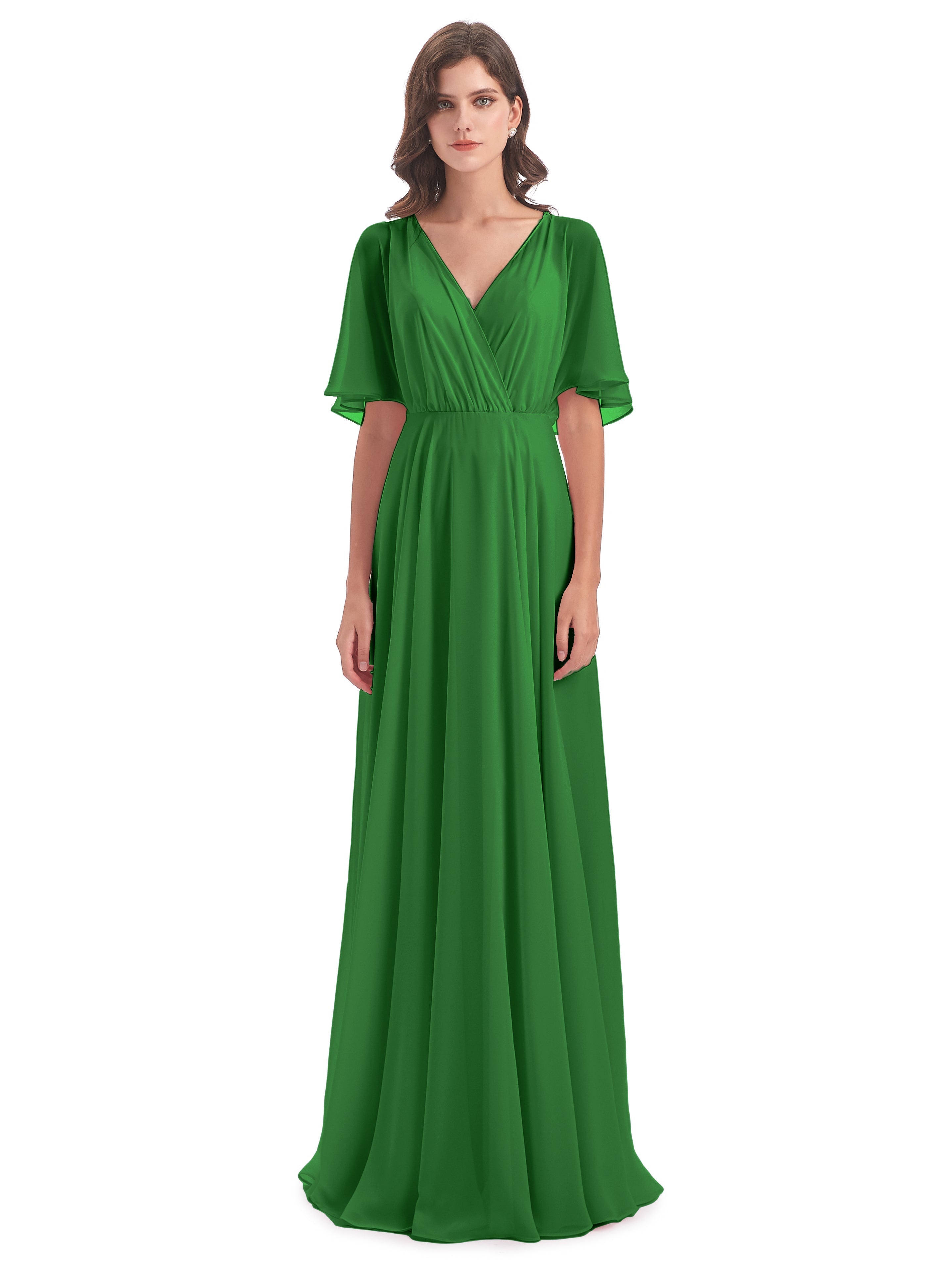 Robe Longue Verte Demoiselle D Honneur Trapèze Dos En V Robes Demoiselle D'Honneur