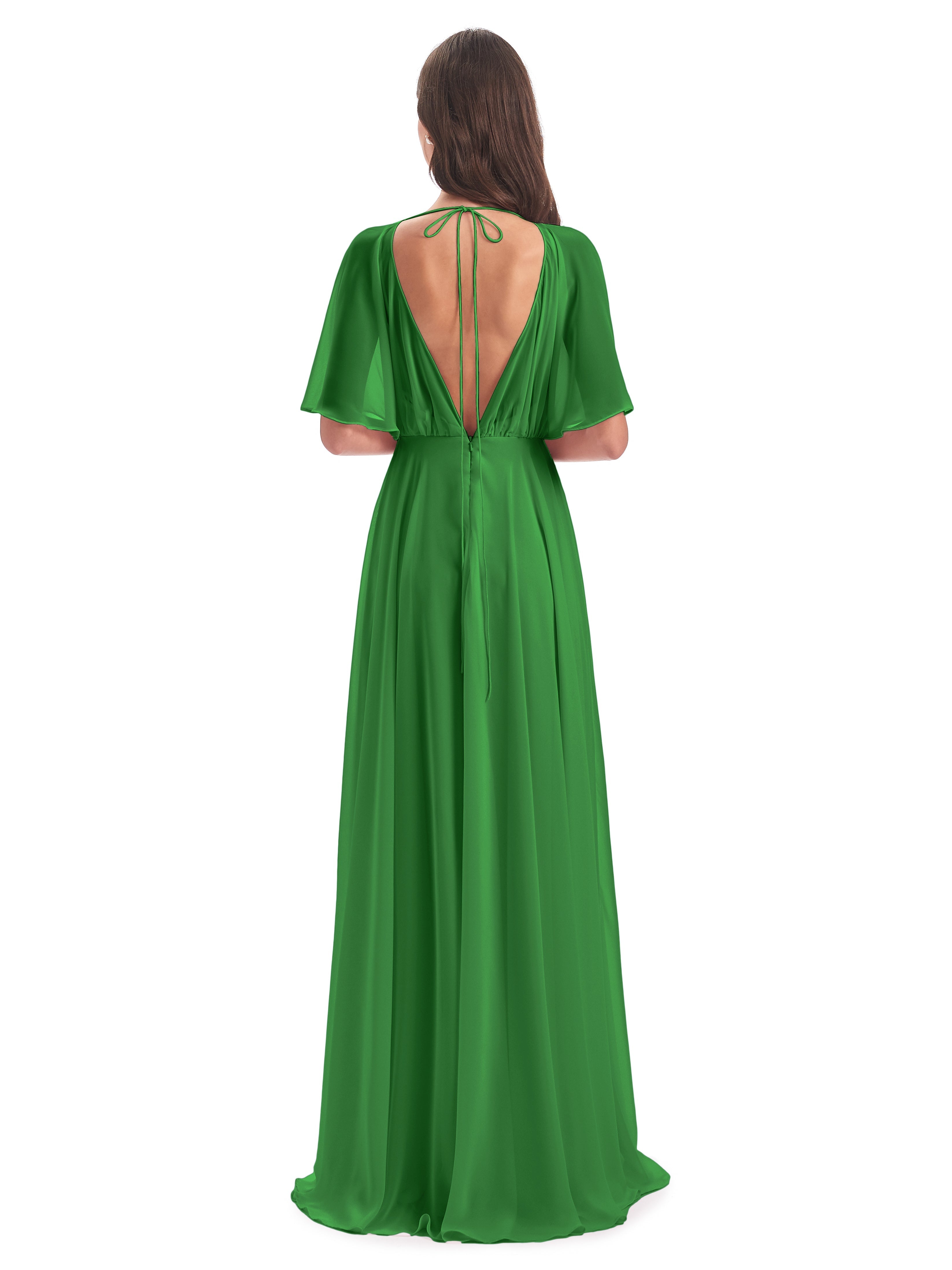 Robe Longue Verte Demoiselle D Honneur Trapèze Dos En V Robes Demoiselle D'Honneur