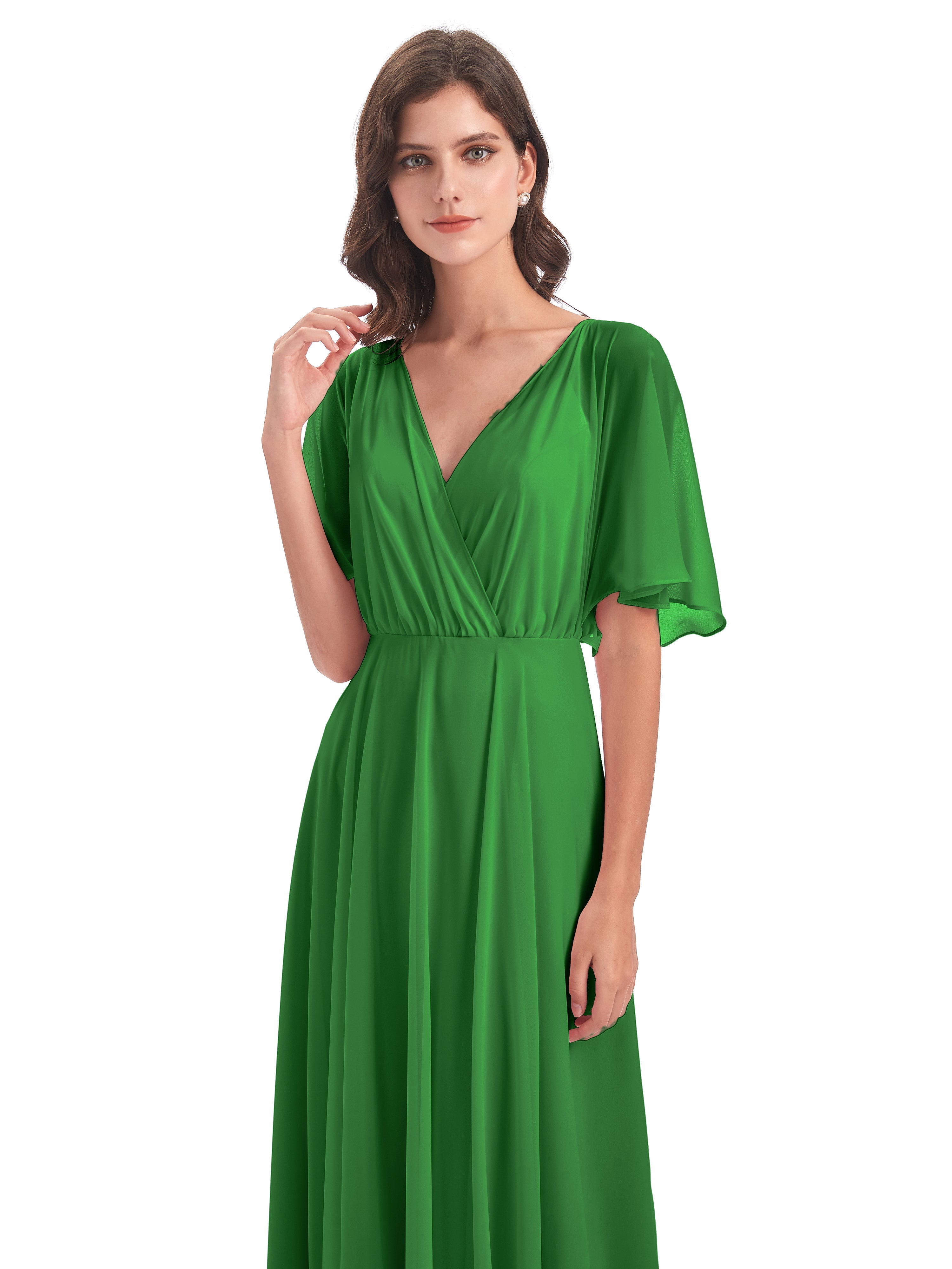 Robe Longue Verte Demoiselle D Honneur Trapèze Dos En V Robes Demoiselle D'Honneur