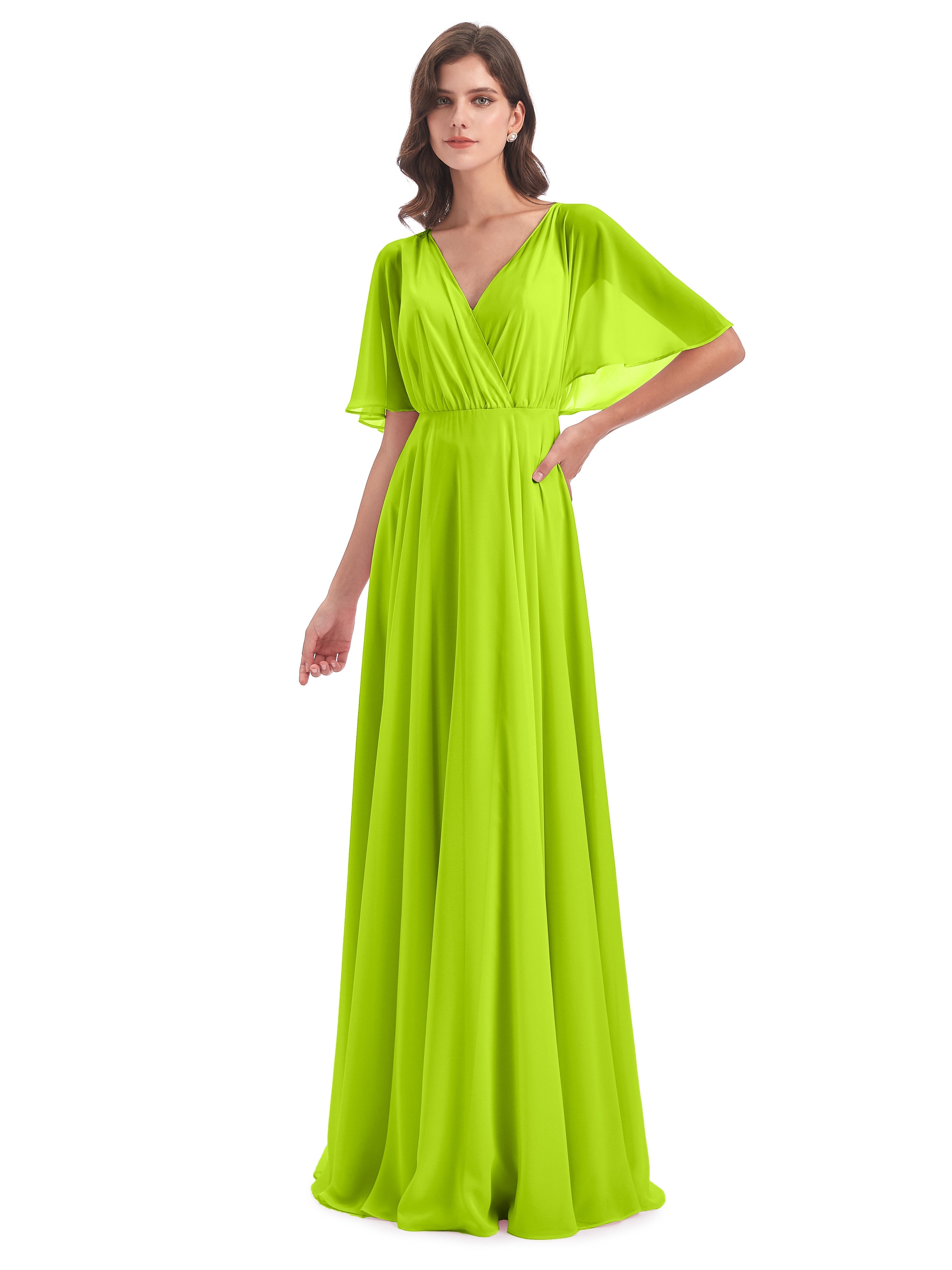 Robes De Demoiselle D'Honneur Vert Citron Trapèze Dos En V Robes Demoiselle D'Honneur