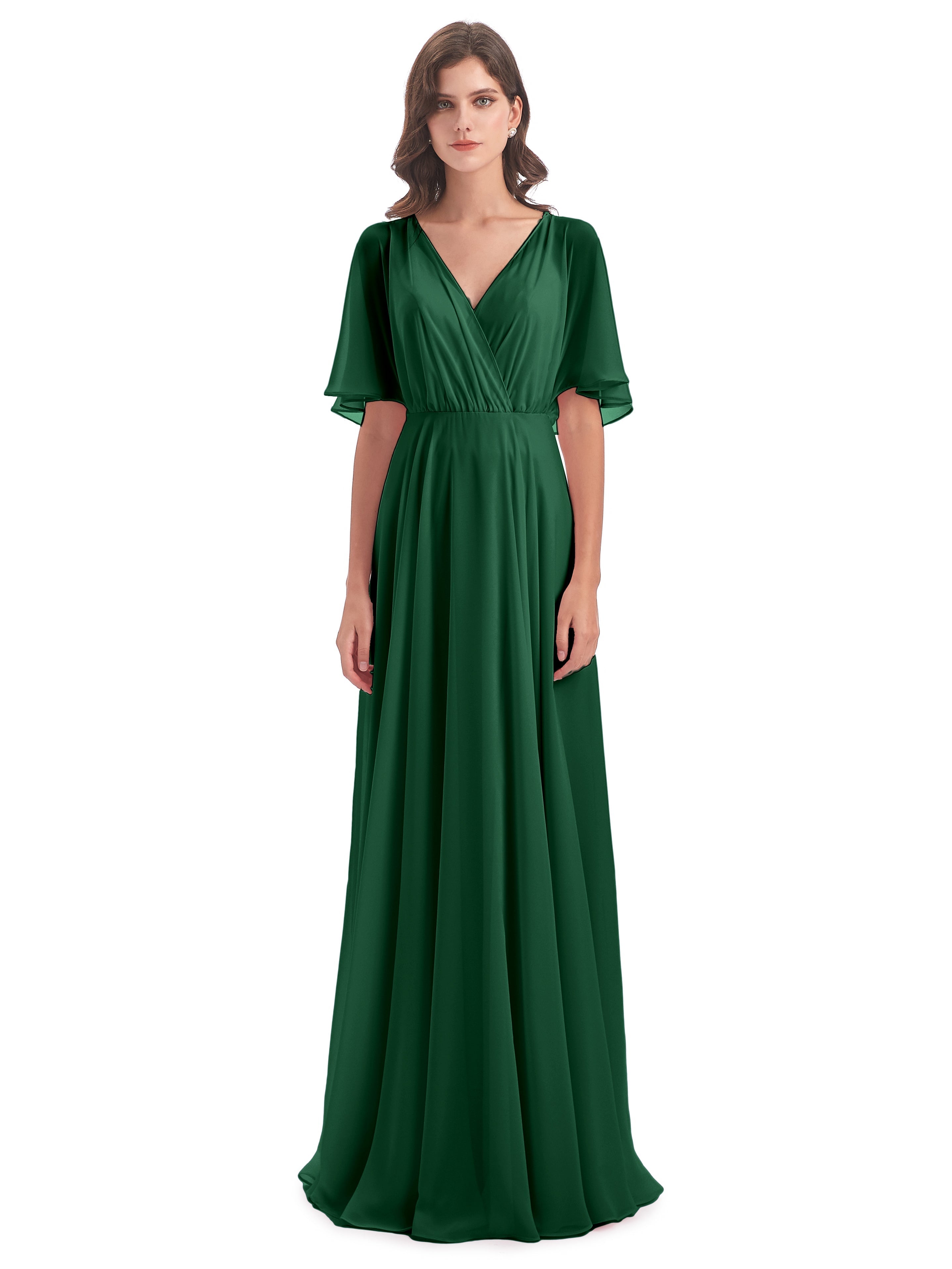 Robes De Demoiselle D'Honneur Vert Foncé Trapèze Dos En V Robes Demoiselle D'Honneur