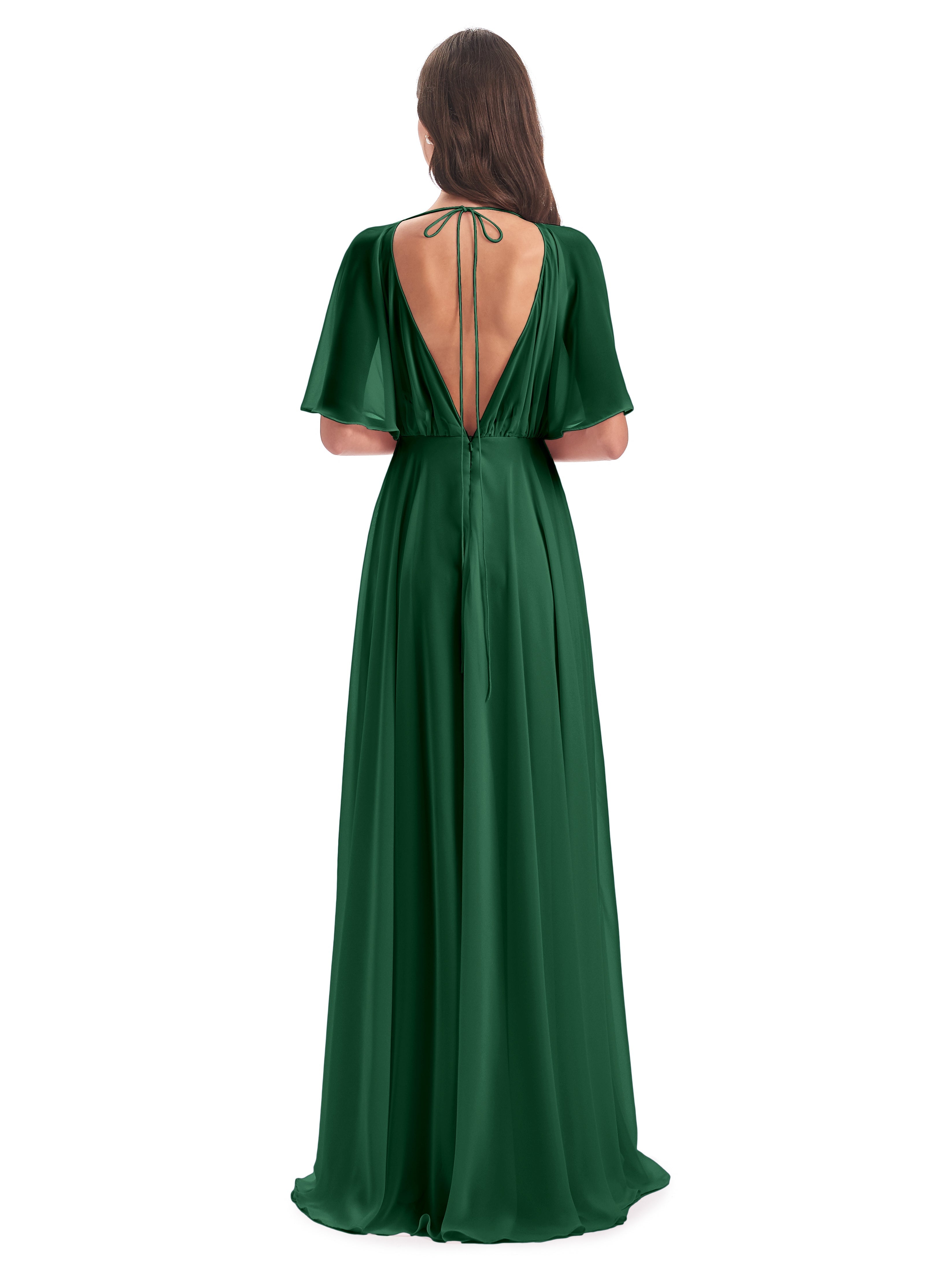 Robes De Demoiselle D'Honneur Vert Foncé Trapèze Dos En V Robes Demoiselle D'Honneur