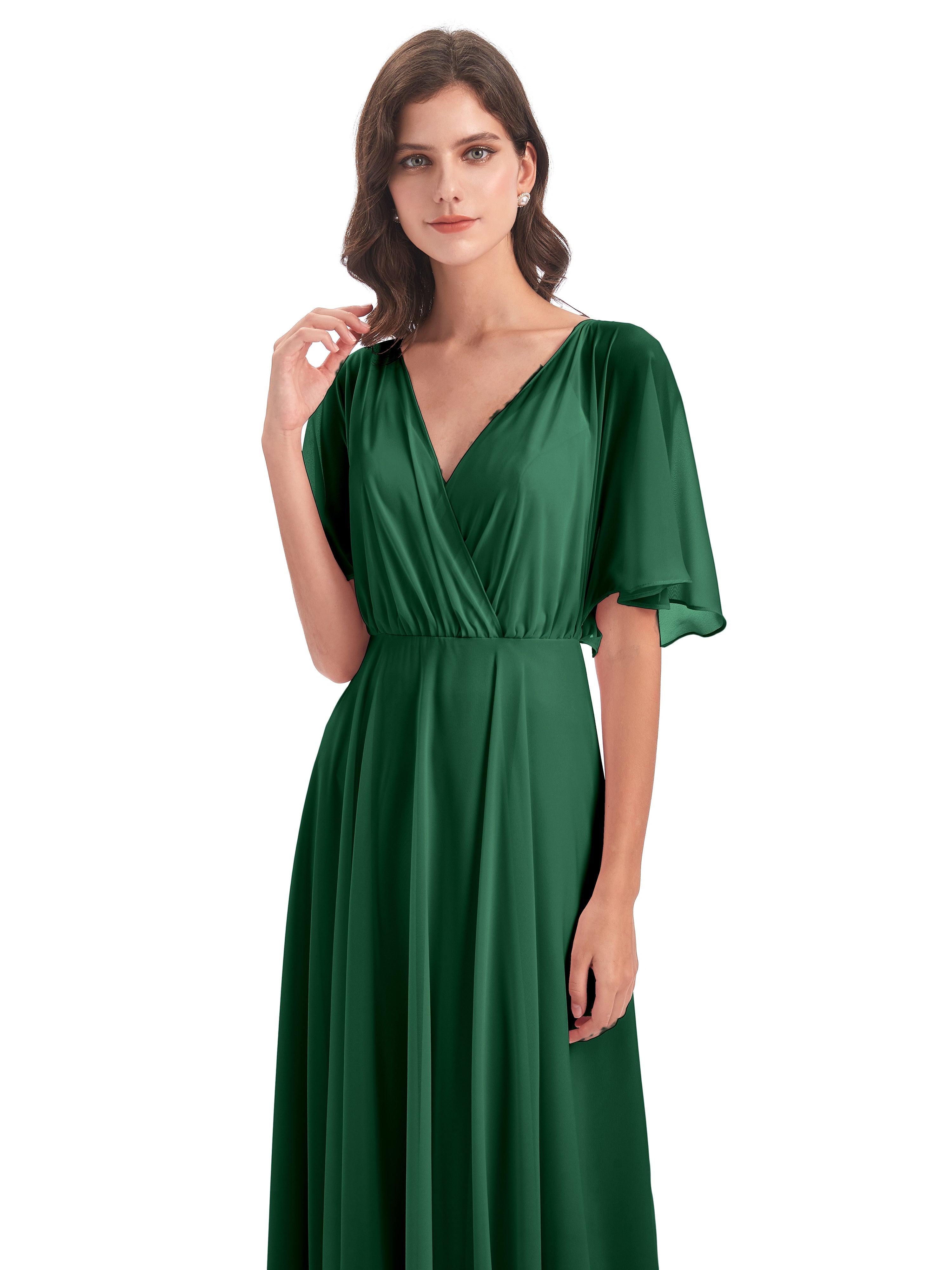 Robes De Demoiselle D'Honneur Vert Foncé Trapèze Dos En V Robes Demoiselle D'Honneur