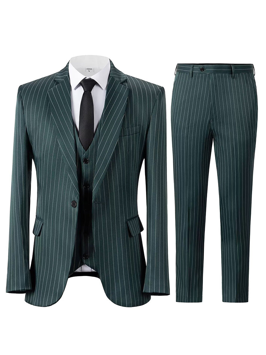 Costume 3 Pièces en VERT FONCE Animateur ou Maître de Cérémonie Costume Rayure pour Marié et Garçon d'Honneur