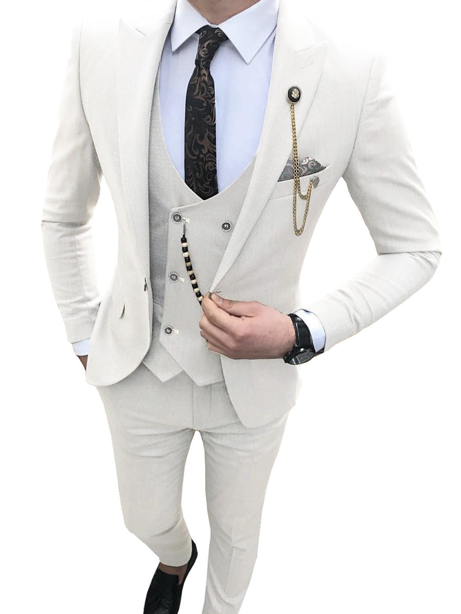Costume Homme 3 Pièces BLANC Coupe Slim et Style Coréen Moderne pour une Silhouette Affinée en Affaires