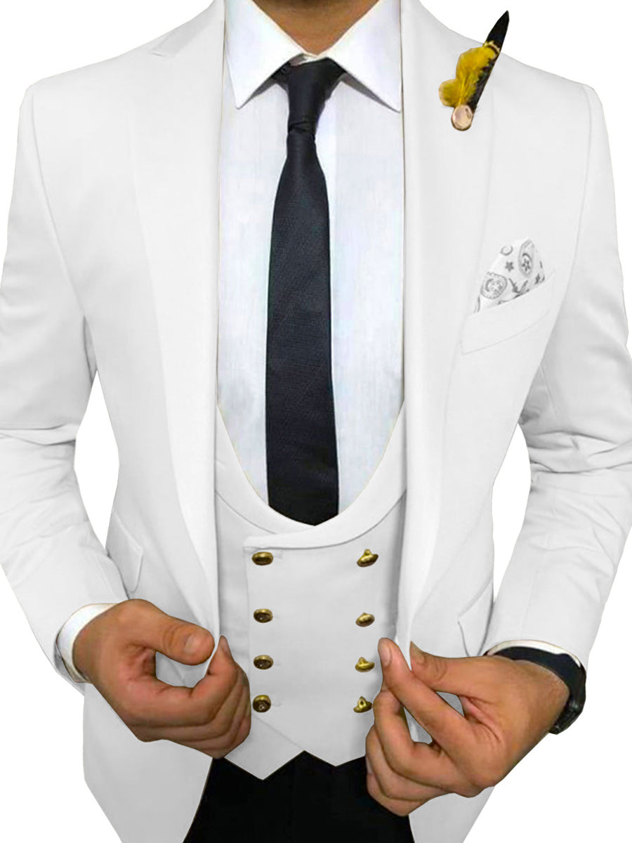 Costume Homme 3 Pièces en Blanc pour Marié Tenue de Cérémonie Élégante