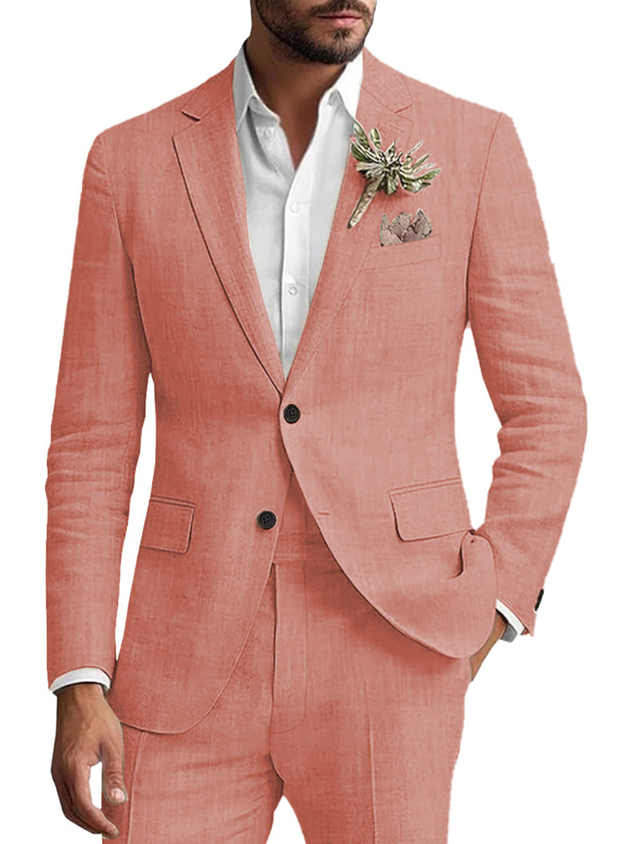 Costume Homme 2 Pièces CORAIL en Lin Pour le Marié et les Affaires Décontractées Élégance Respirante