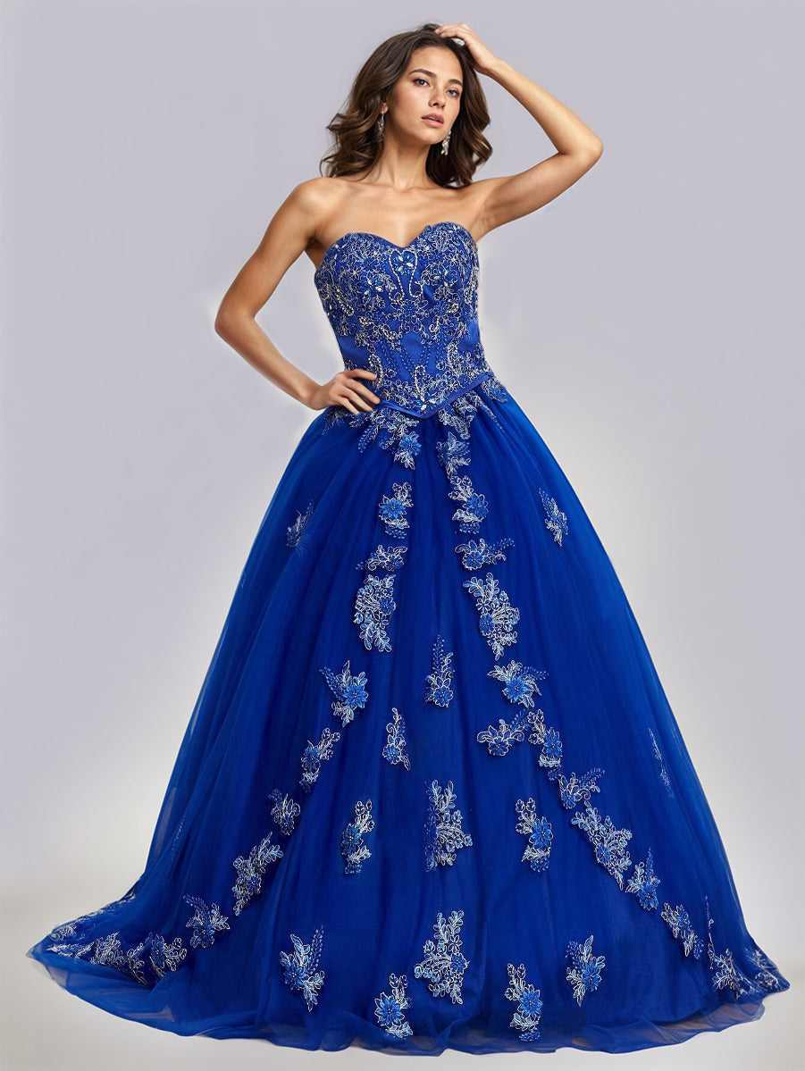 Cache Cœur Princesse Robe de Quinceanera en Dentelle et Tulle avec Balayage/Pinceau Traîne