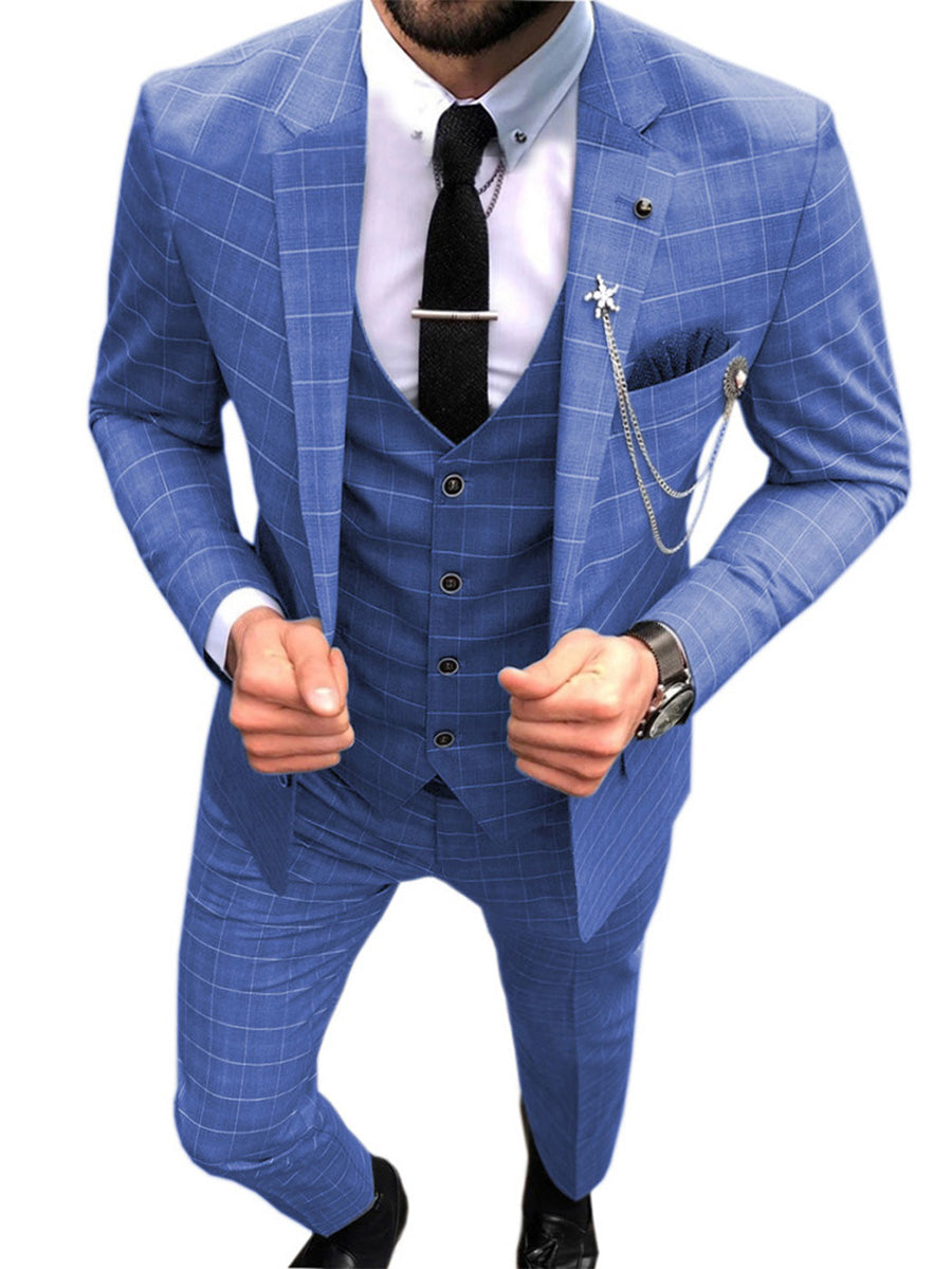 Costume Marié 3 Pièces en BLEU_ROYALE à Carreaux Style Britannique et Coupe Slim pour Cérémonie et Affaires