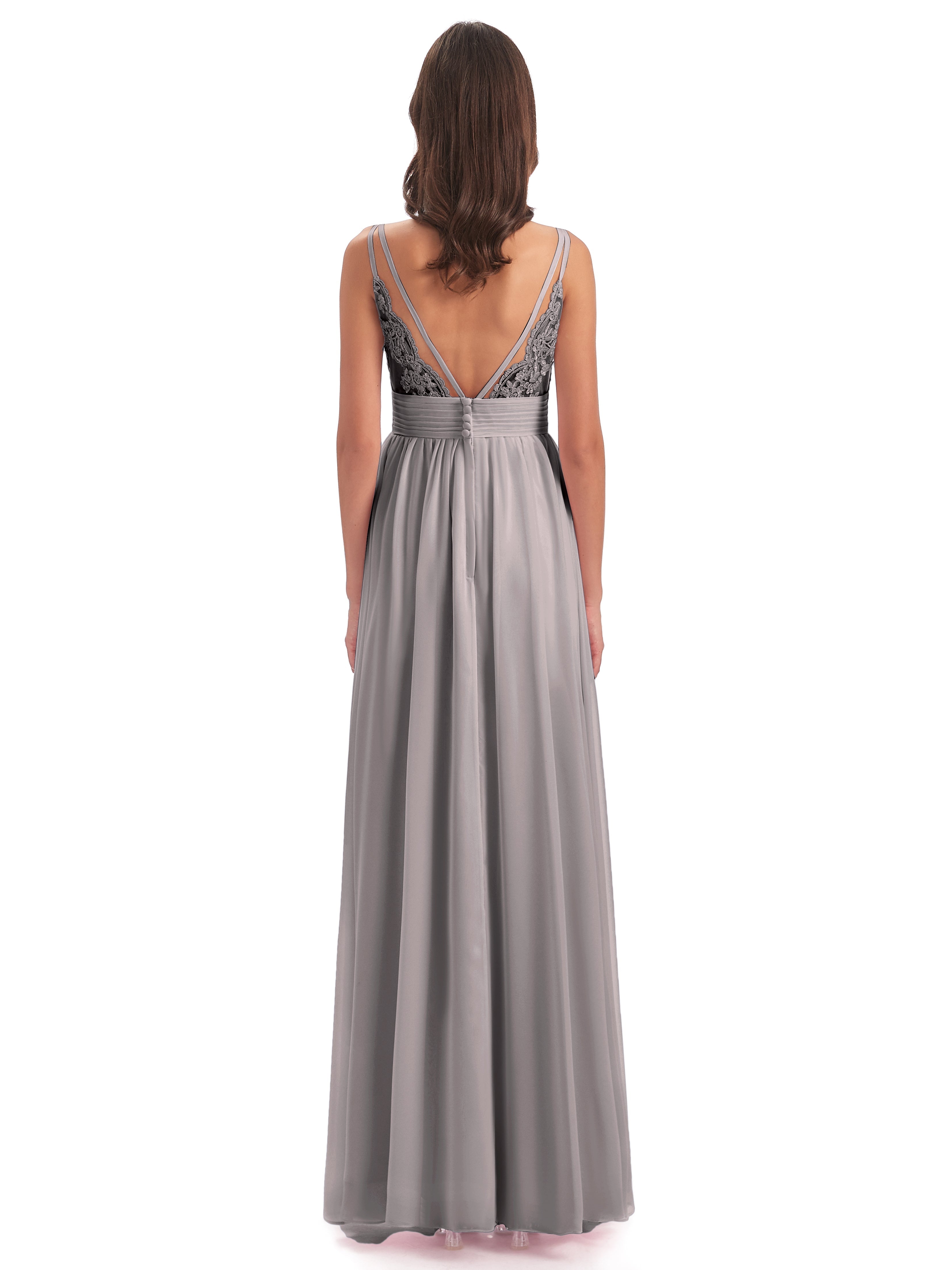 Robe Demoiselle D Honneur Argent Bretelles Spaghetti Plis Dentelle Robes Demoiselle D'Honneur
