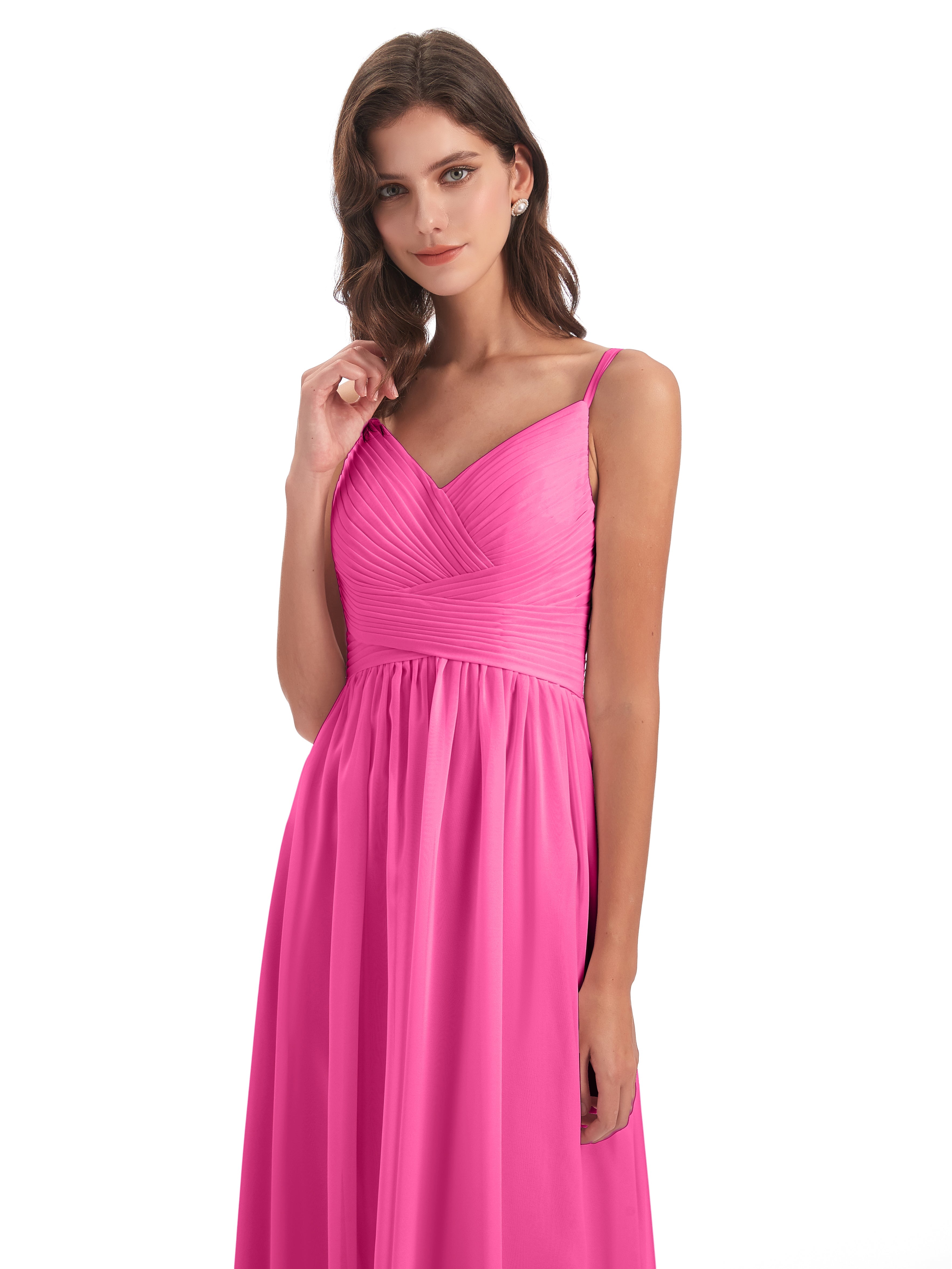 Robe Demoiselle D Honneur Azalée Bretelles Spaghetti Plis Dentelle Robes Demoiselle D'Honneur