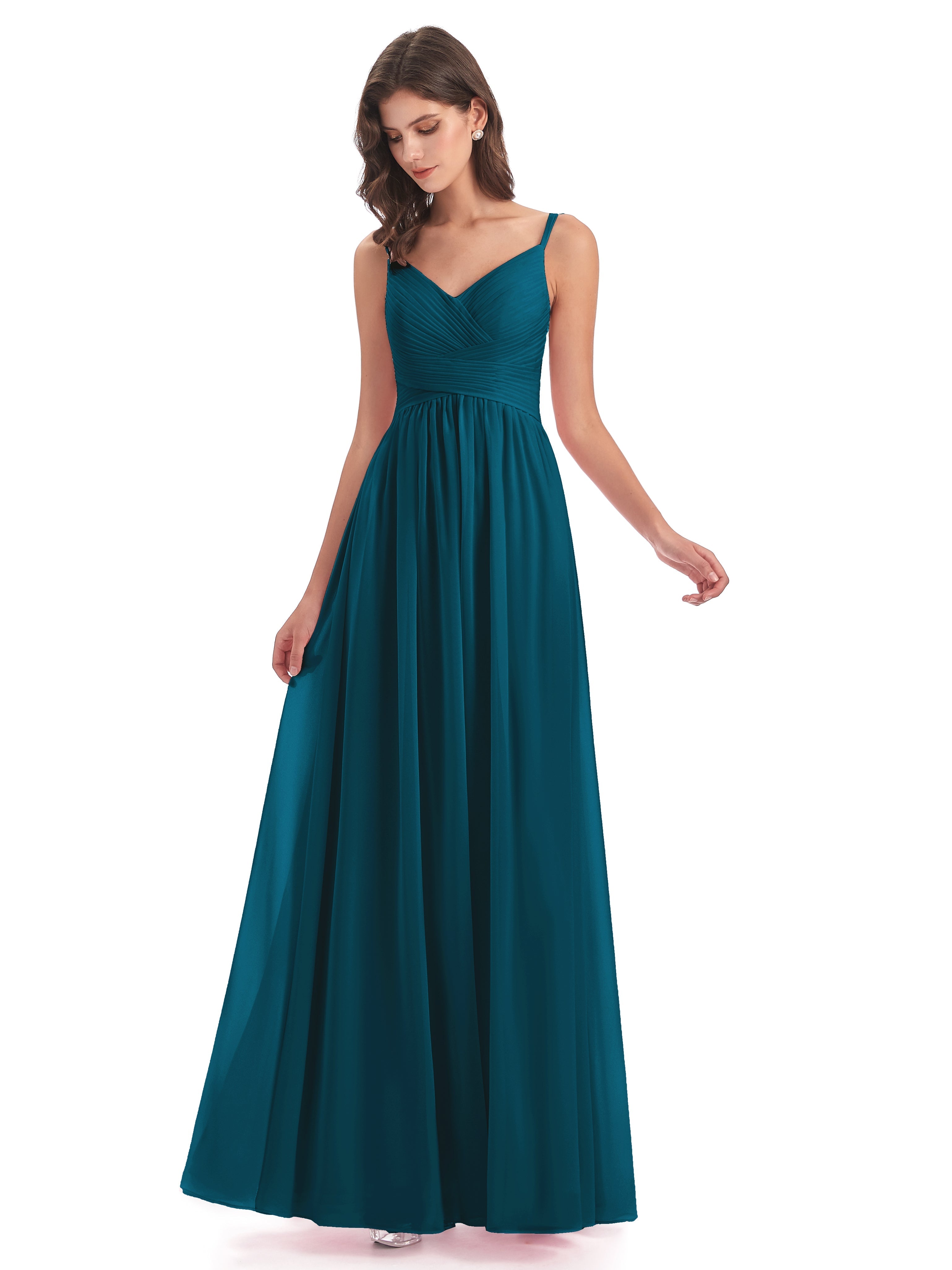 Robe De Demoiselle D'Honneur Bleu Encre Bretelles Spaghetti Plis Dentelle Robes Demoiselle D'Honneur