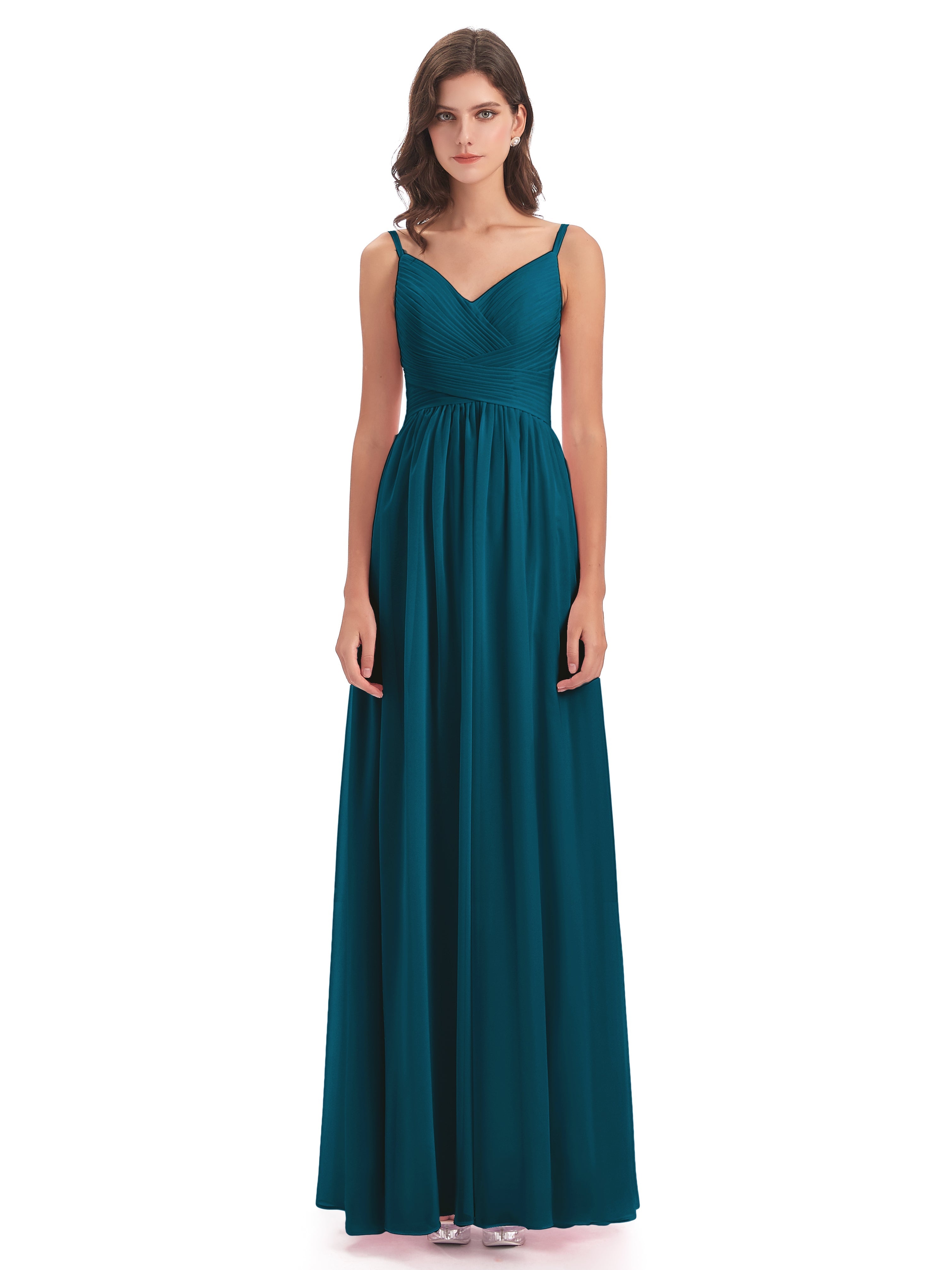 Robe De Demoiselle D'Honneur Bleu Encre Bretelles Spaghetti Plis Dentelle Robes Demoiselle D'Honneur