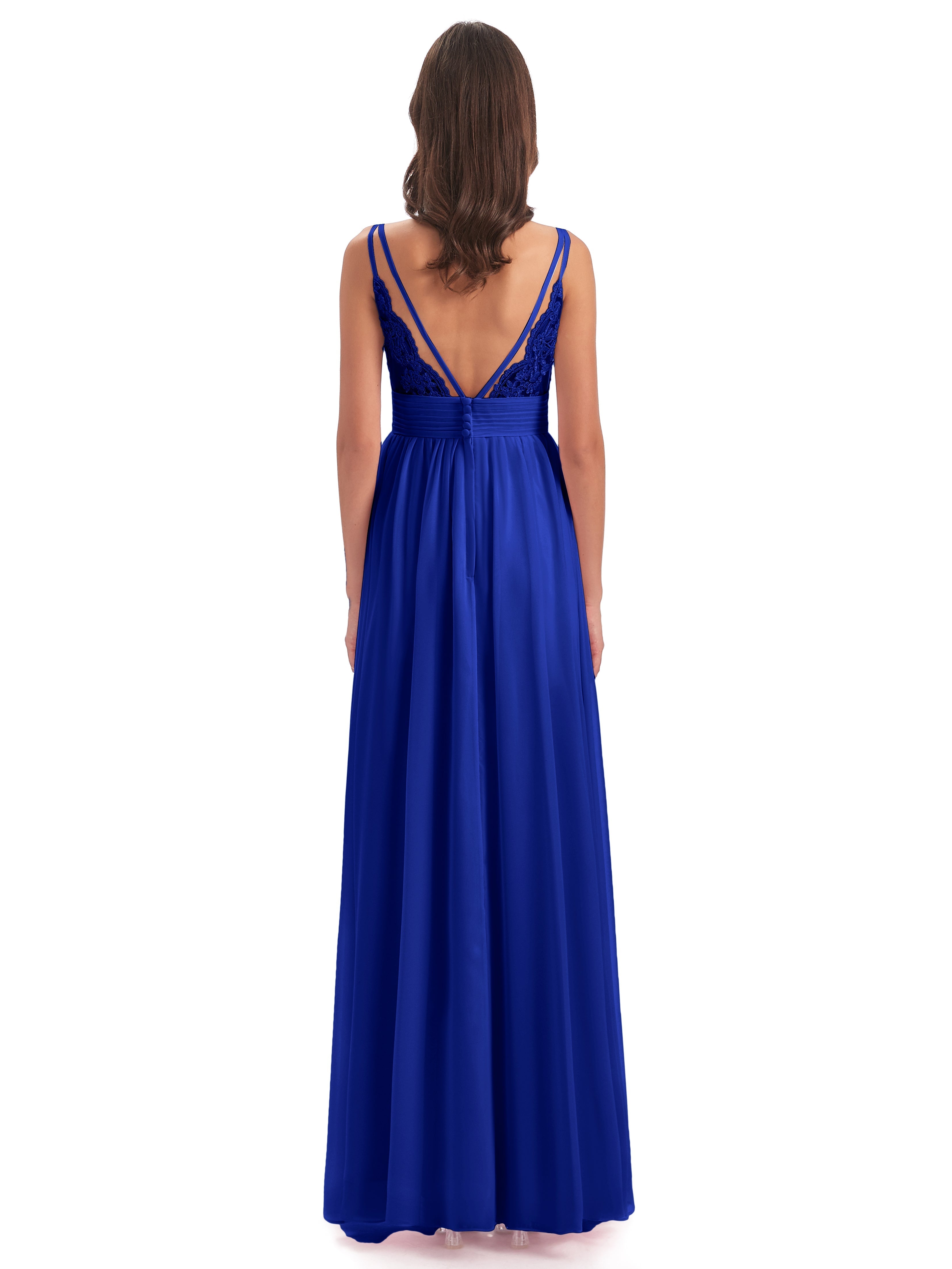 Robe De Demoiselle D Honneur Bleu Royal Bretelles Spaghetti Plis Dentelle Robes Demoiselle D'Honneur