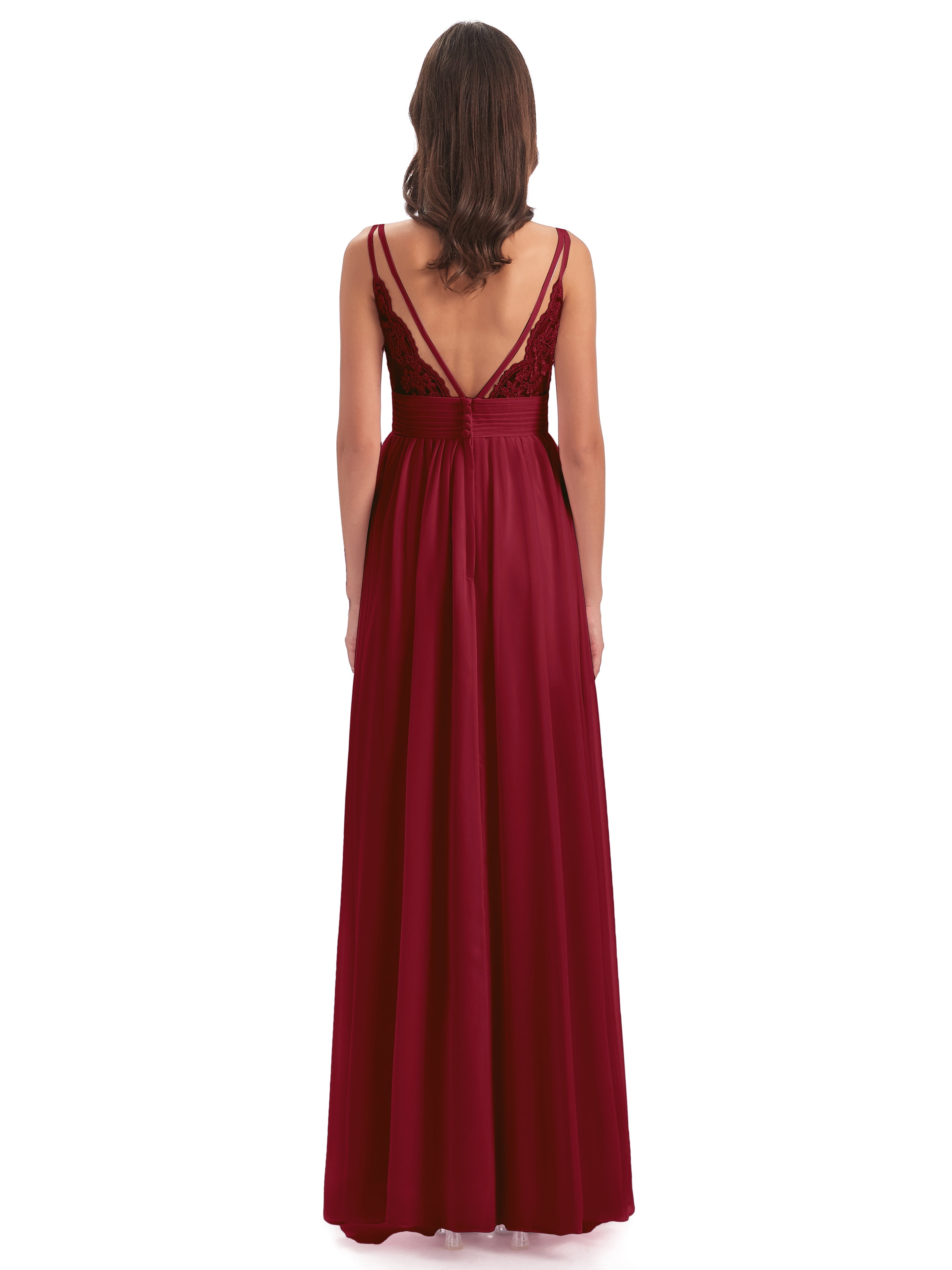 Robe Demoiselle D Honneur Bordeaux Bretelles Spaghetti Plis Dentelle Robes Demoiselle D'Honneur