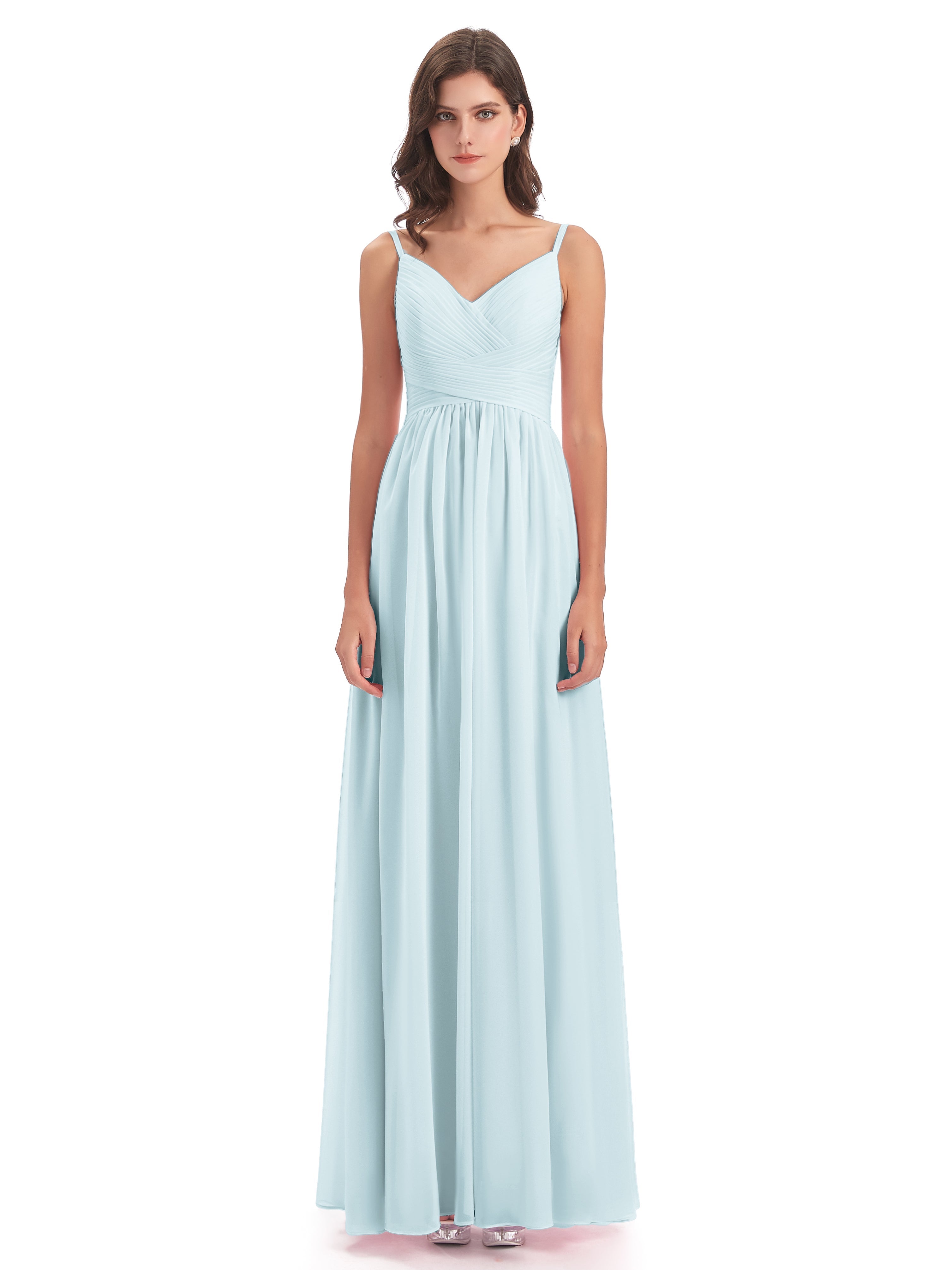 Robe De Demoiselle D'Honneur Brume Bretelles Spaghetti Plis Dentelle Robes Demoiselle D'Honneur