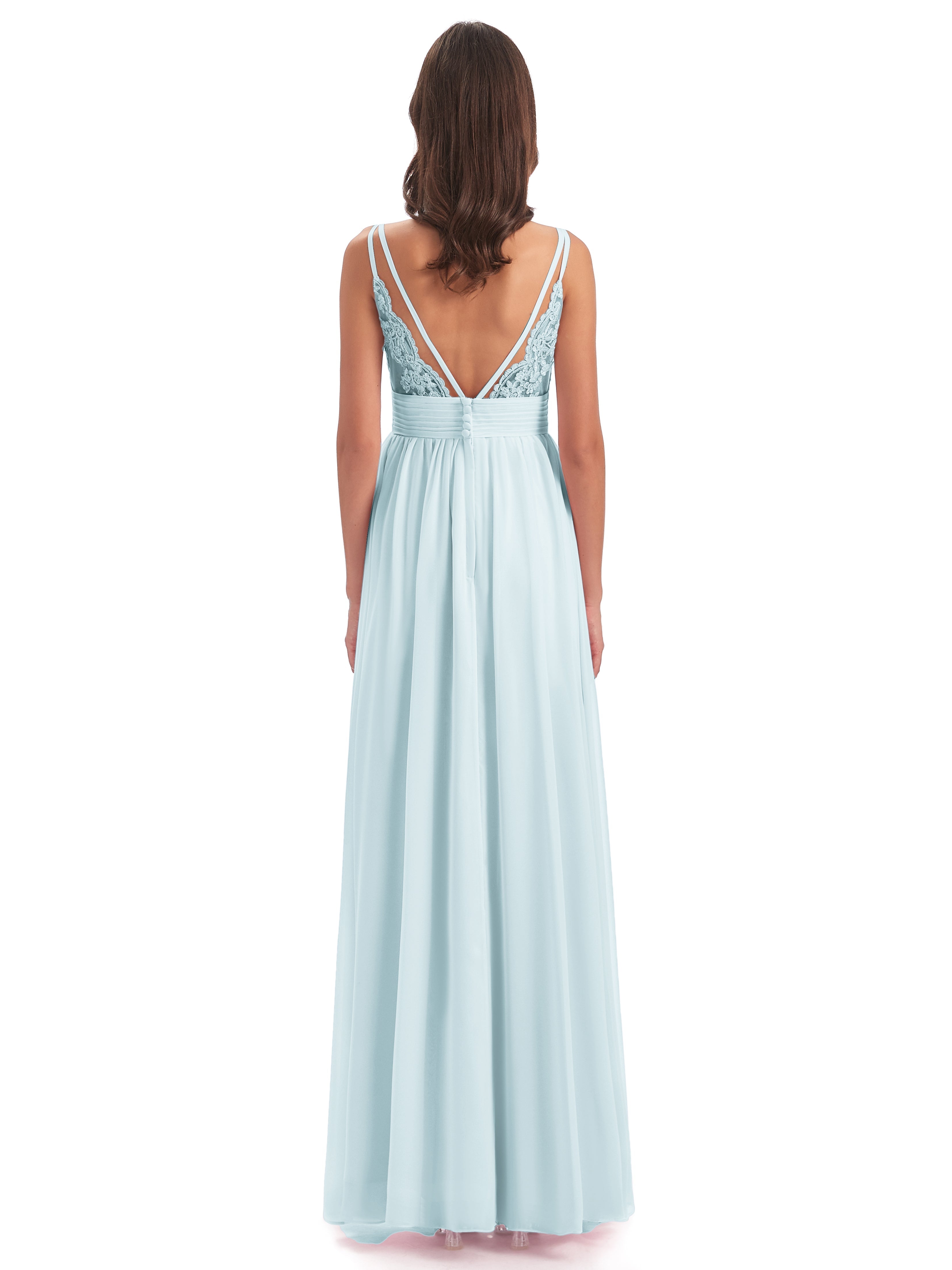 Robe De Demoiselle D'Honneur Brume Bretelles Spaghetti Plis Dentelle Robes Demoiselle D'Honneur