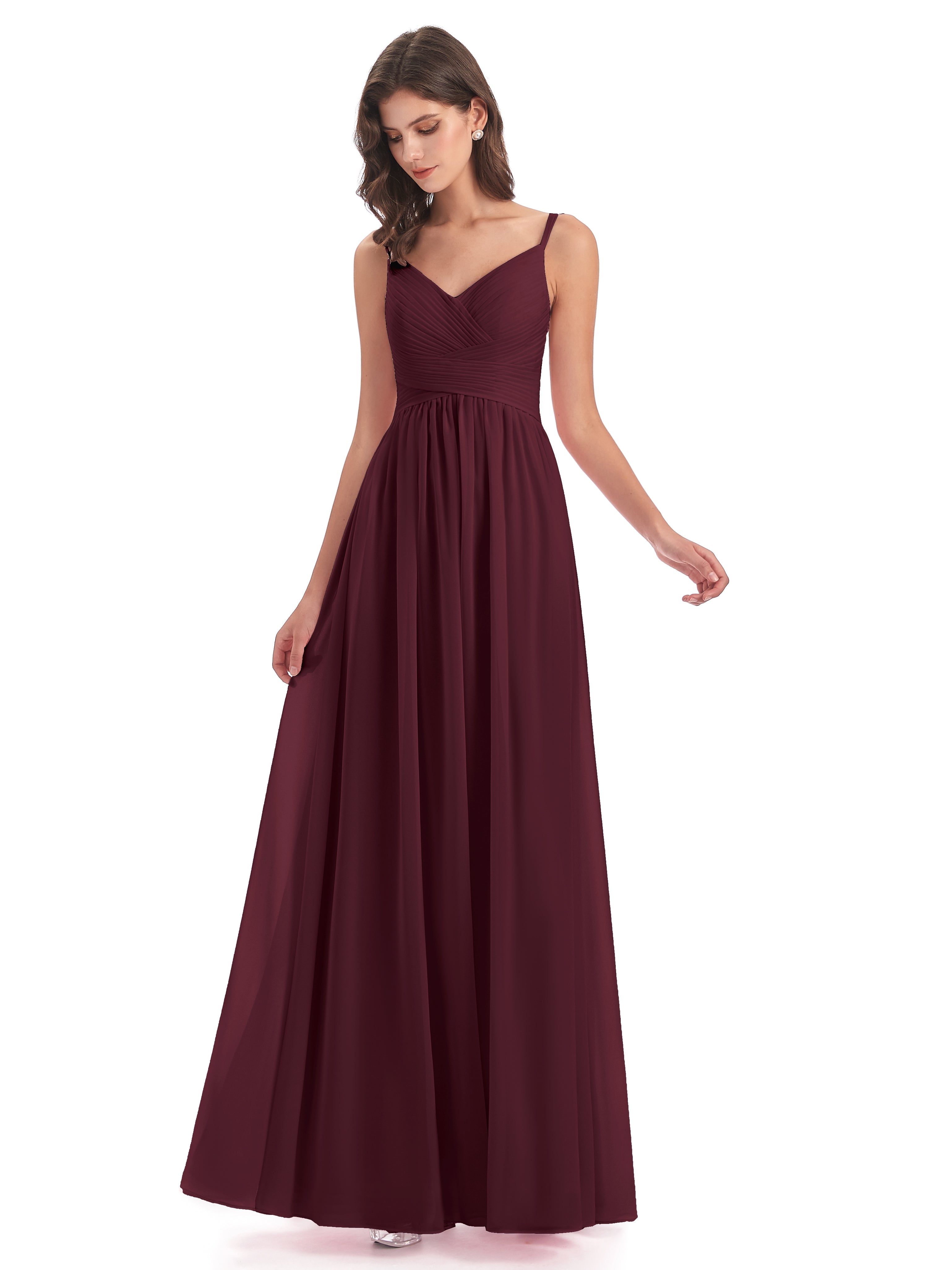 Robes De Demoiselle D'Honneur Cabernet Bretelles Spaghetti Plis Dentelle Robes Demoiselle D'Honneur
