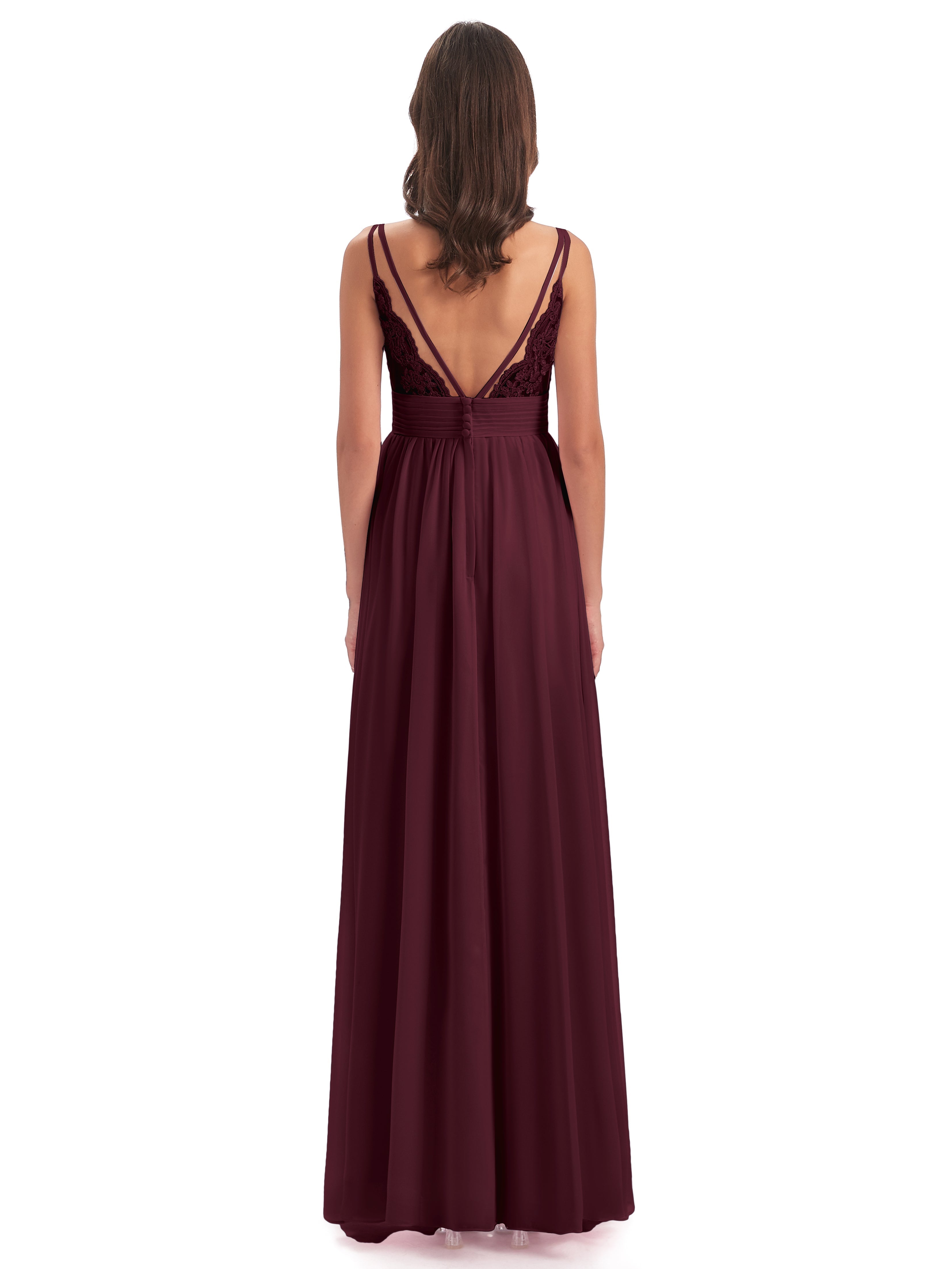 Robes De Demoiselle D'Honneur Cabernet Bretelles Spaghetti Plis Dentelle Robes Demoiselle D'Honneur