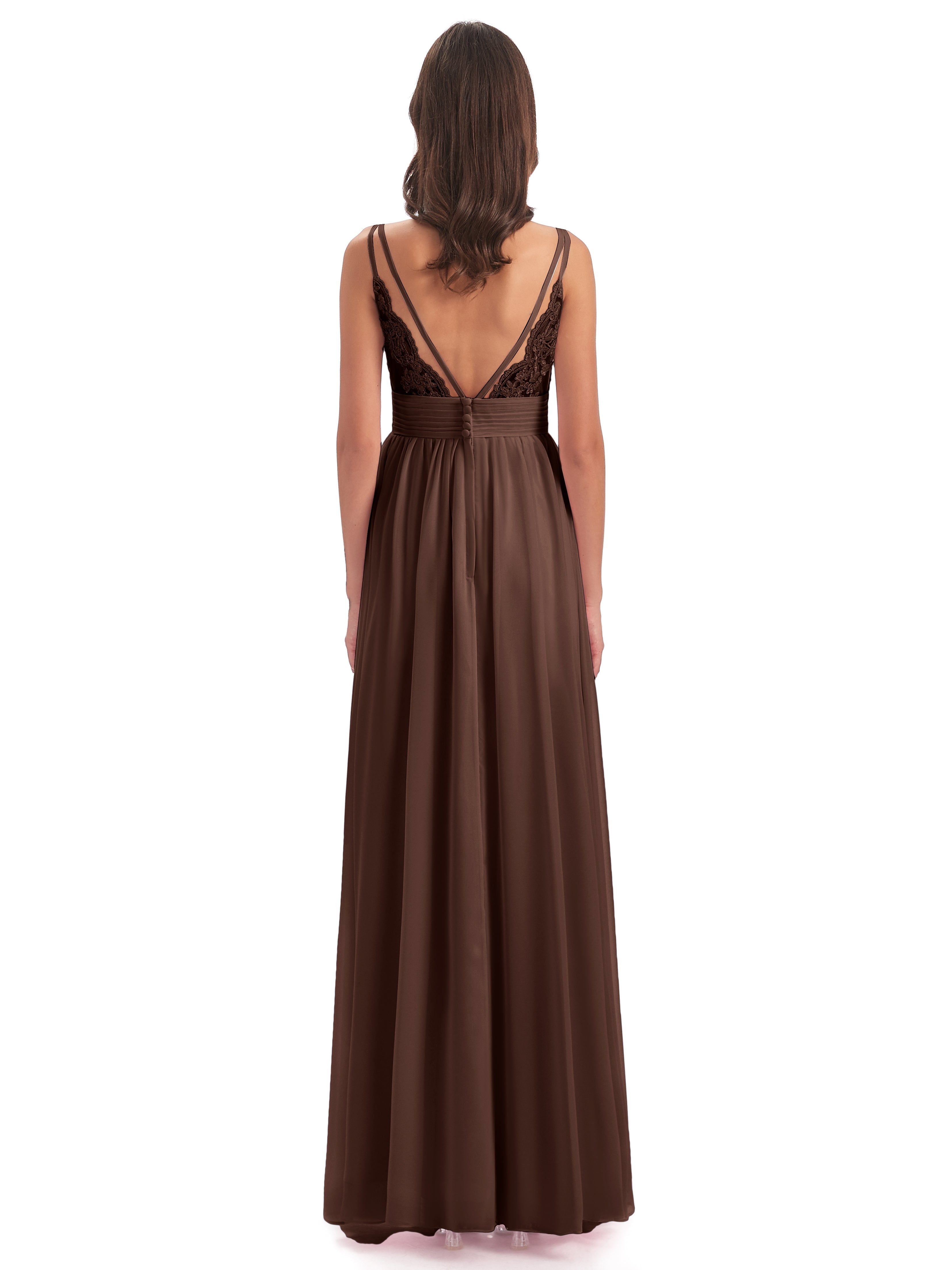 Robes De Demoiselle D'Honneur En Chocolat Bretelles Spaghetti Plis Dentelle Robes Demoiselle D'Honneur