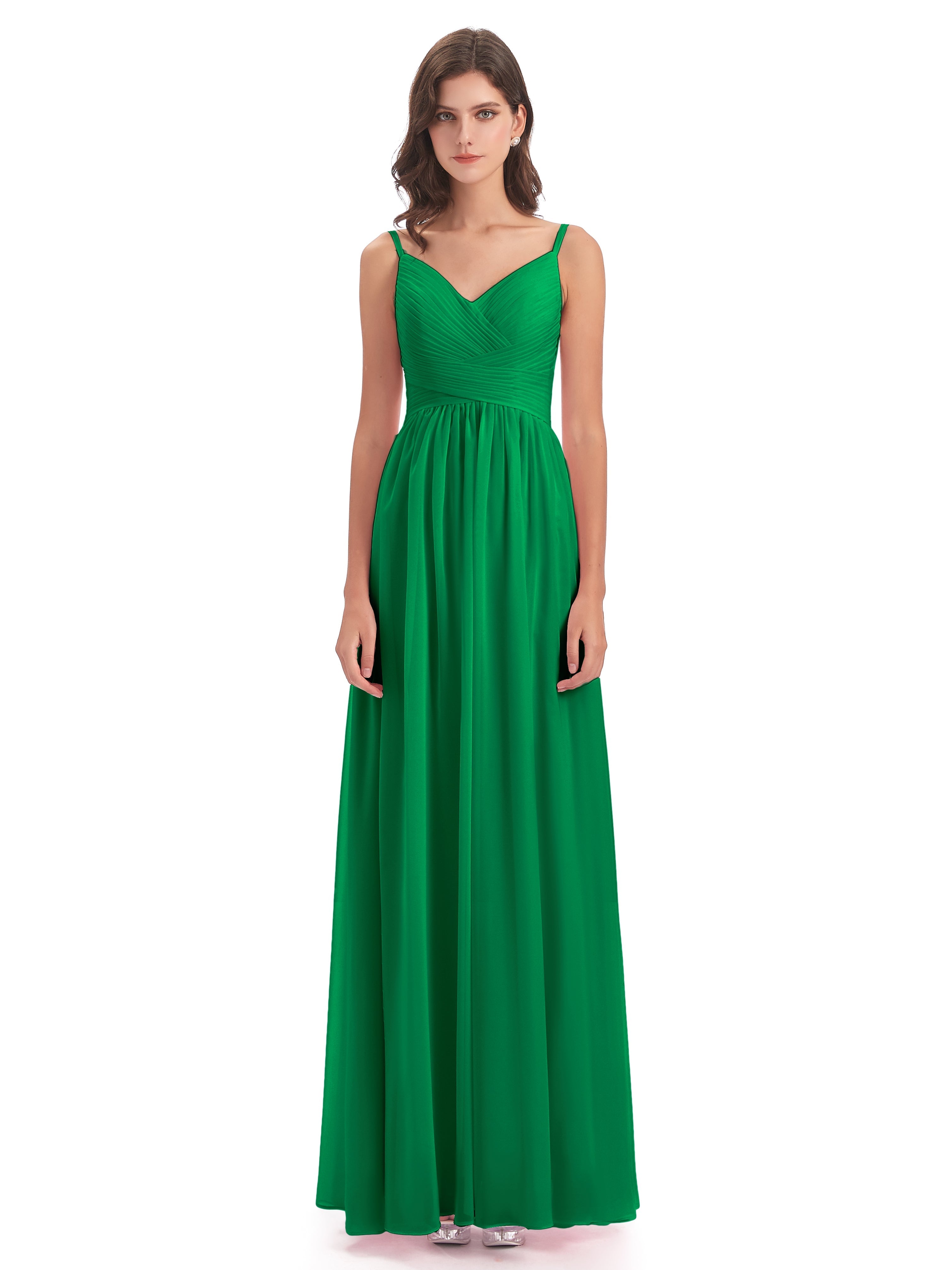 Robe Demoiselle D Honneur Vert Émeraude Bretelles Spaghetti Plis Dentelle Robes Demoiselle D'Honneur