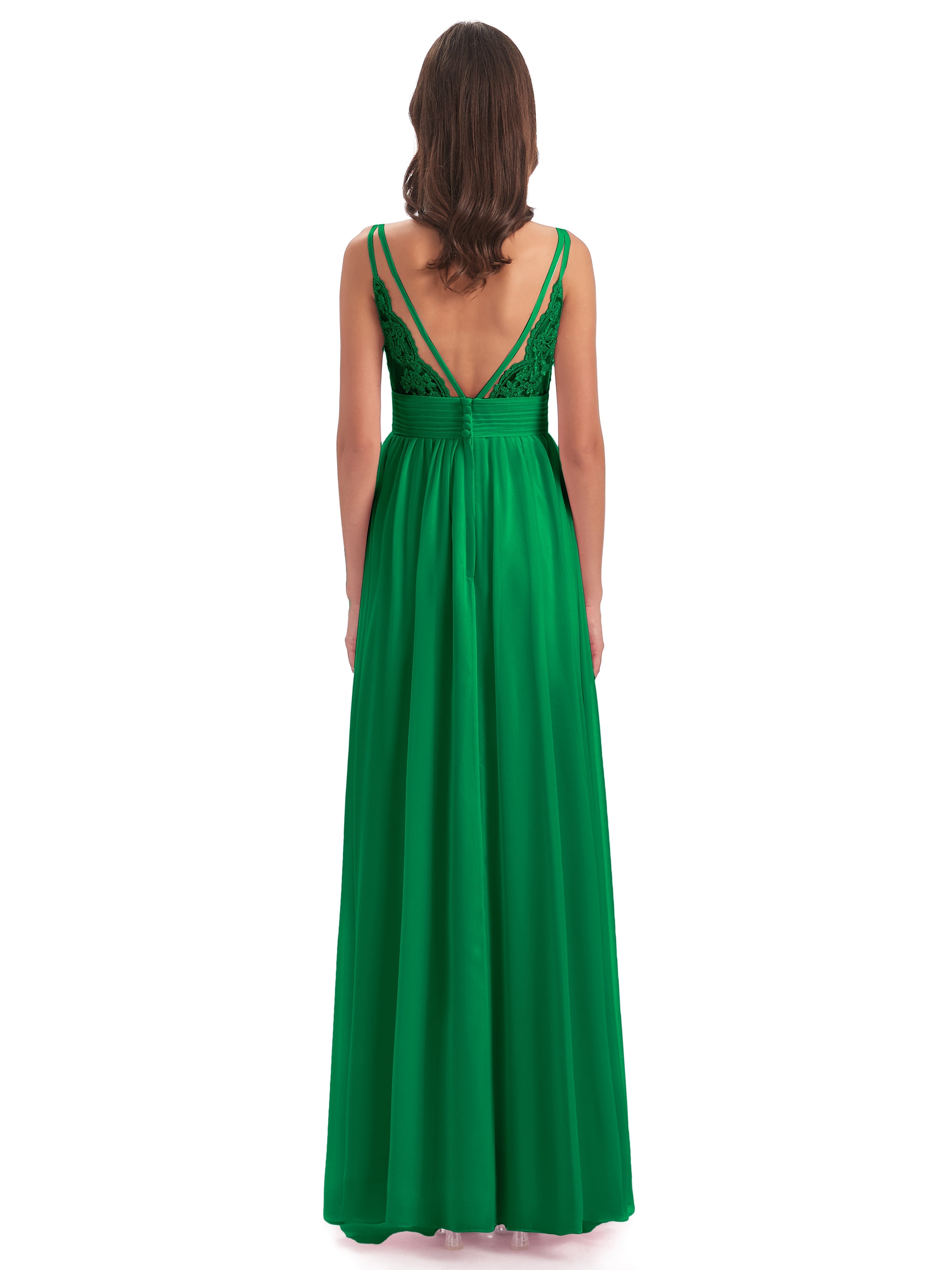 Robe Demoiselle D Honneur Vert Émeraude Bretelles Spaghetti Plis Dentelle Robes Demoiselle D'Honneur