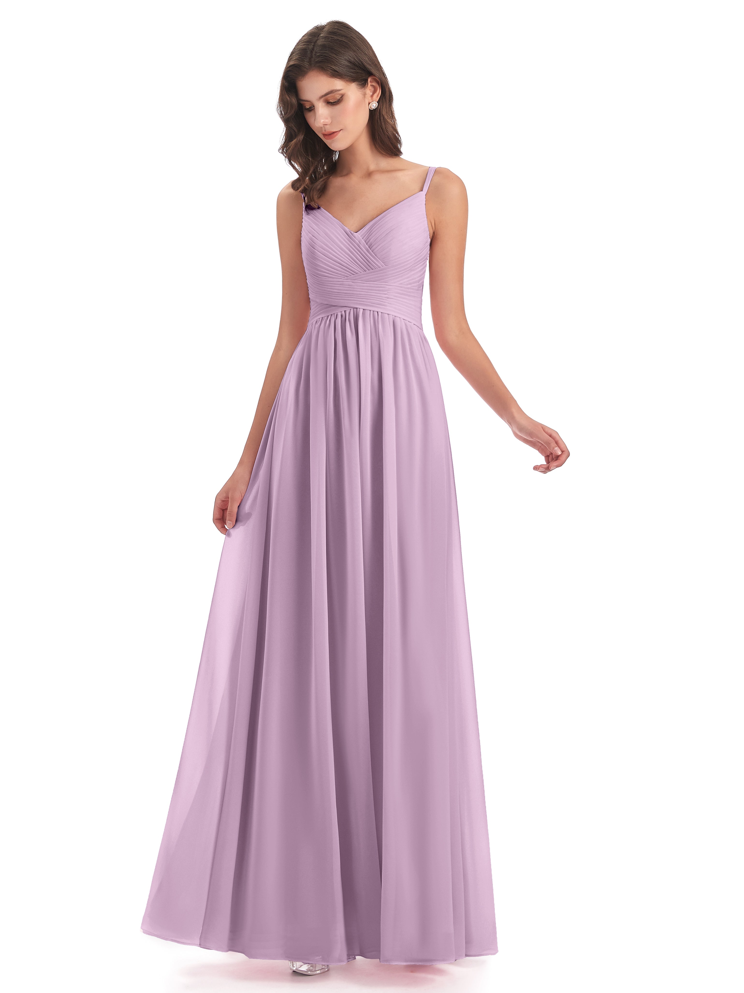 Robes De Demoiselle D'Honneur Glycine Bretelles Spaghetti Plis Dentelle Robes Demoiselle D'Honneur