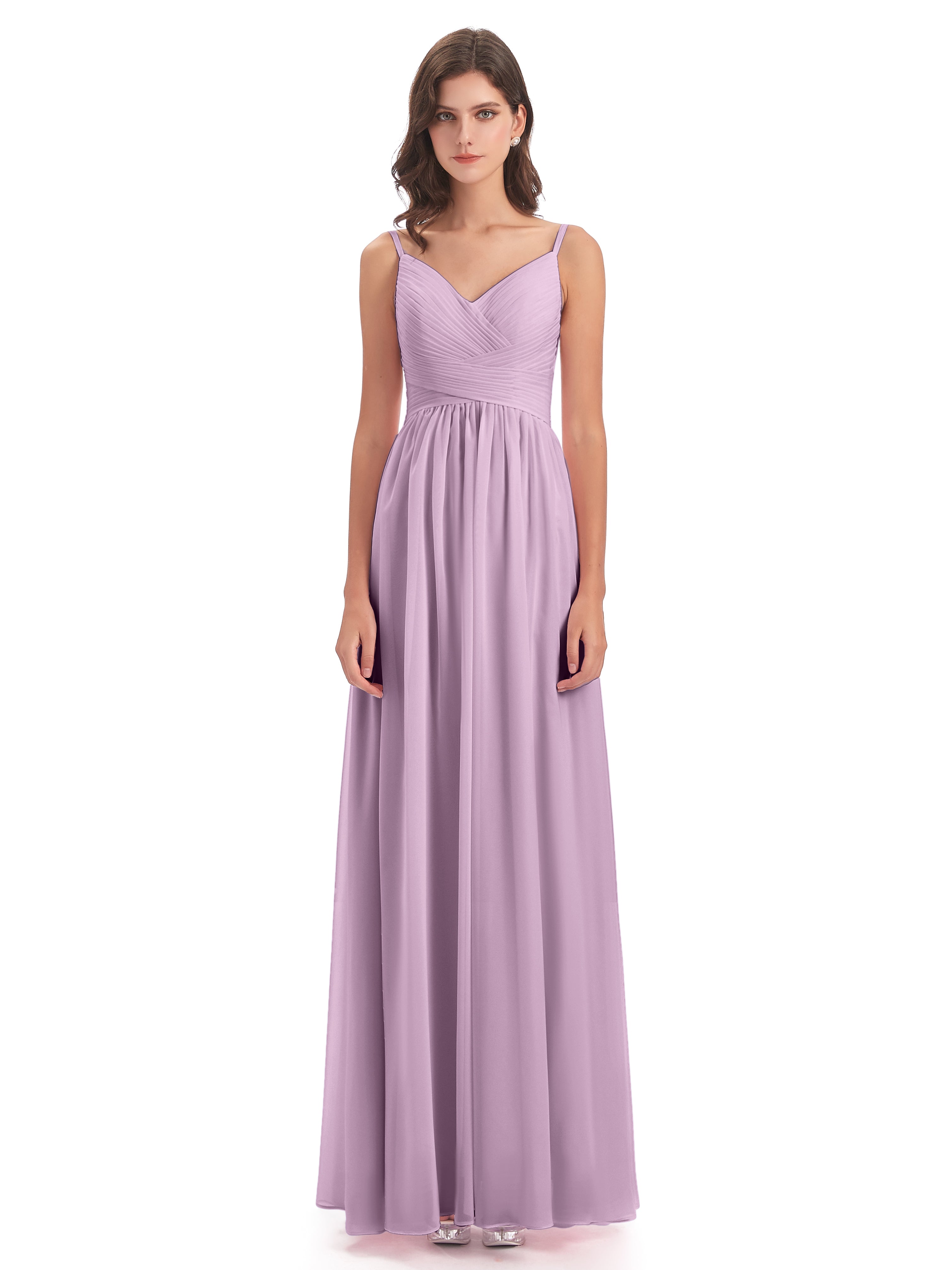 Robes De Demoiselle D'Honneur Glycine Bretelles Spaghetti Plis Dentelle Robes Demoiselle D'Honneur