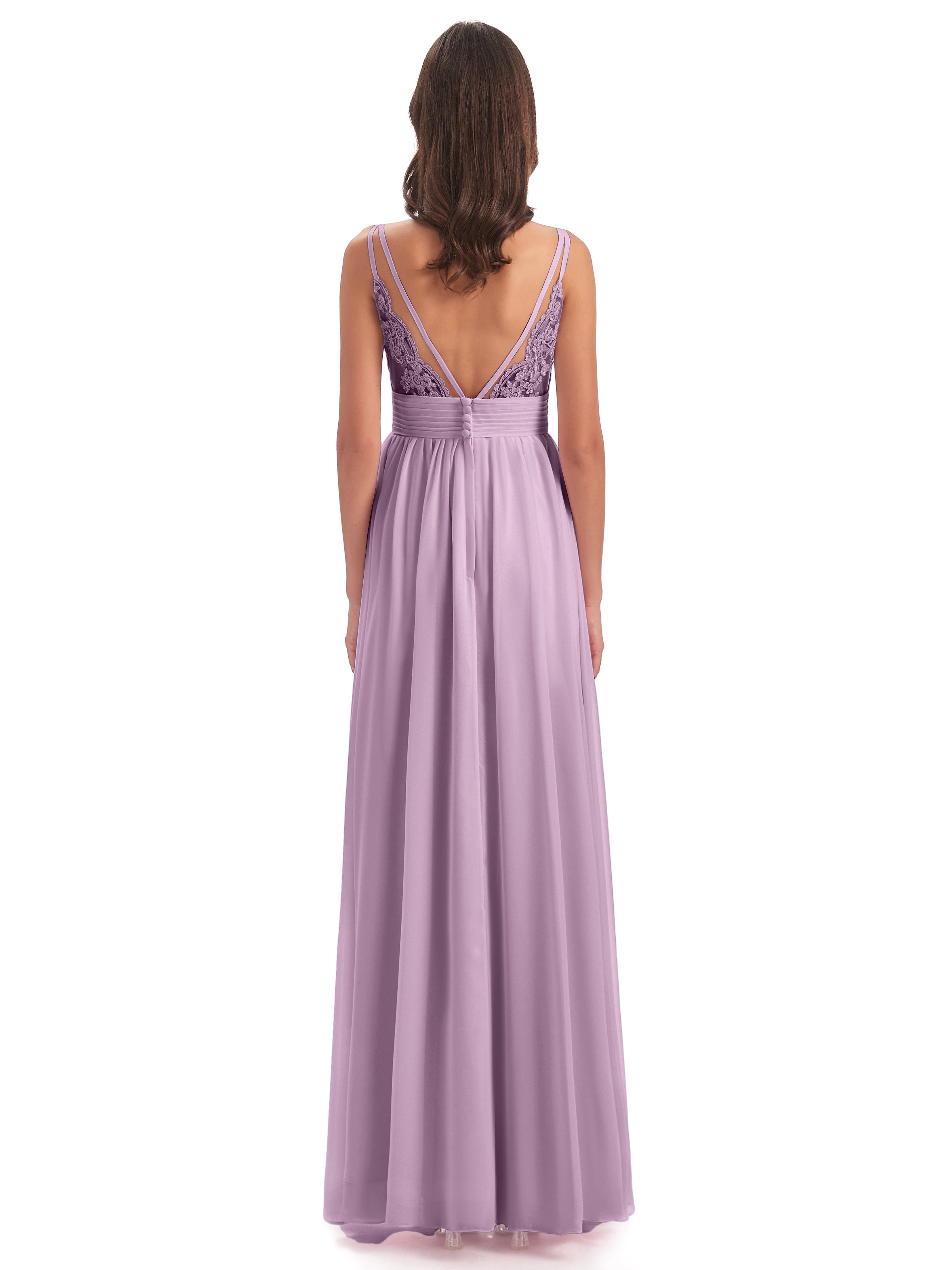 Robes De Demoiselle D'Honneur Glycine Bretelles Spaghetti Plis Dentelle Robes Demoiselle D'Honneur
