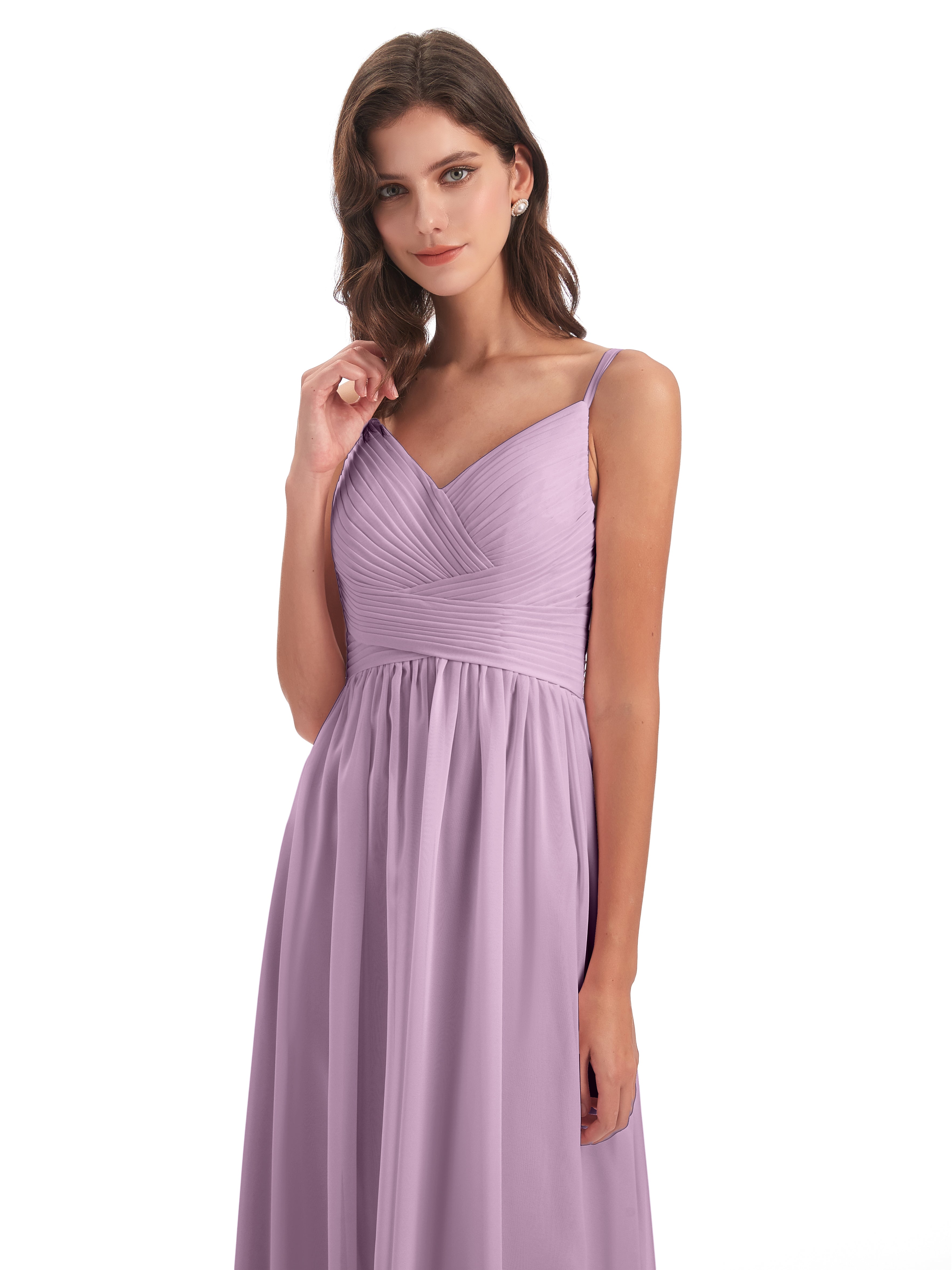Robes De Demoiselle D'Honneur Glycine Bretelles Spaghetti Plis Dentelle Robes Demoiselle D'Honneur